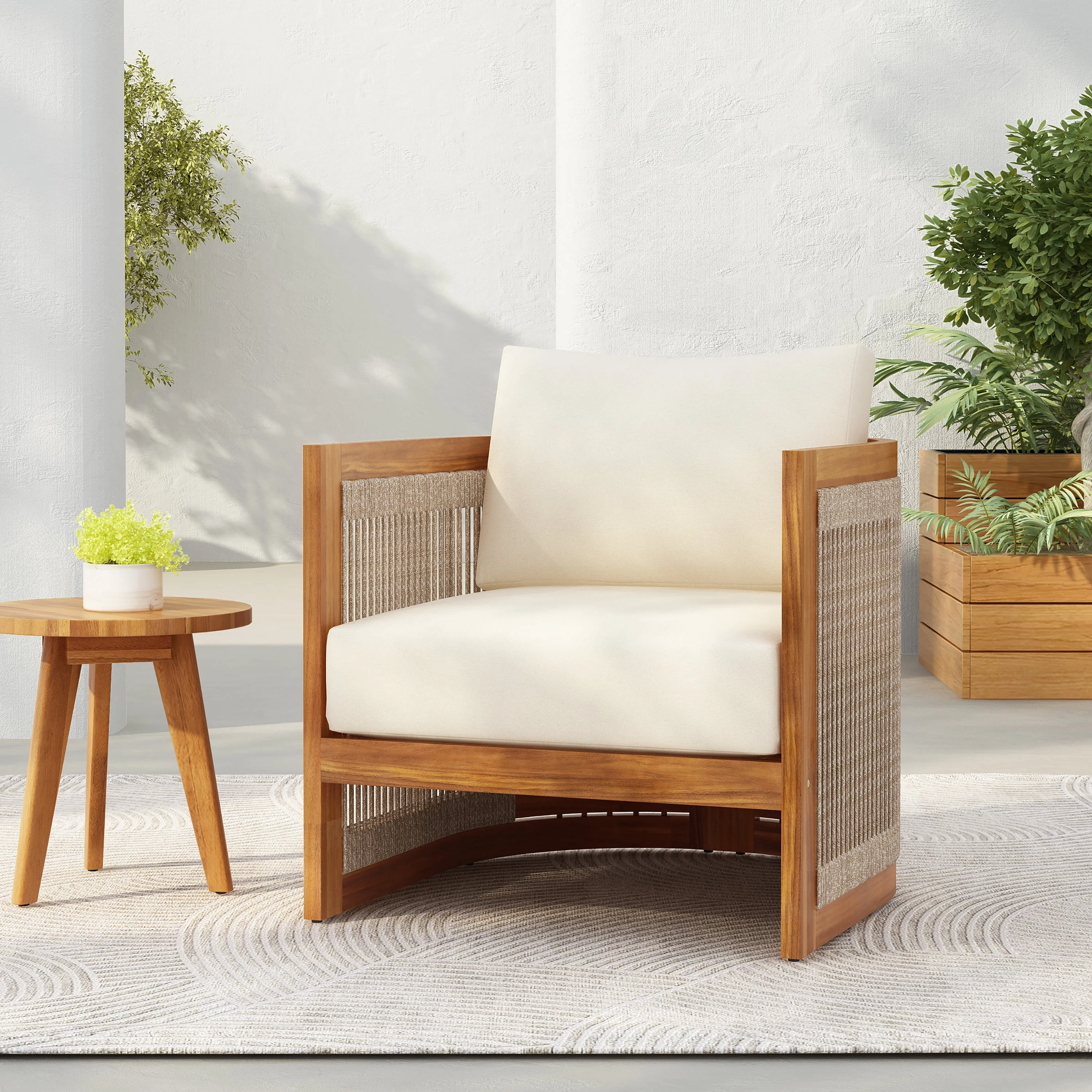 Premium Acacia Wood Outdoor Club Chair with Curved Tub Design - Image 3