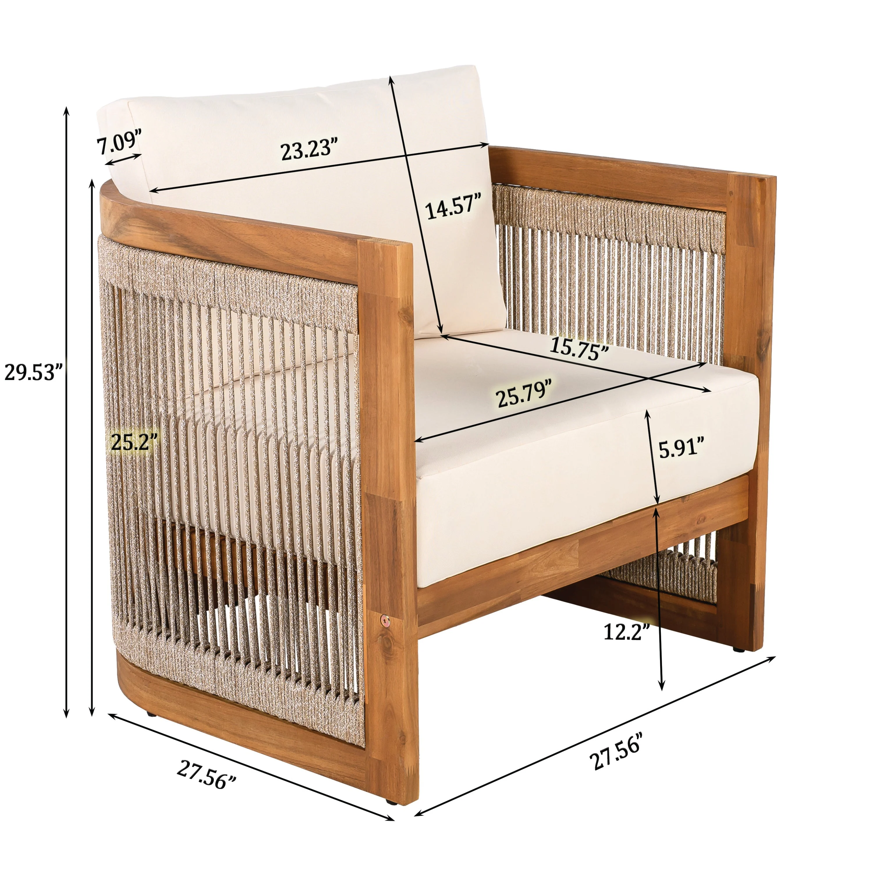 Premium Acacia Wood Outdoor Club Chair with Curved Tub Design - Image 5