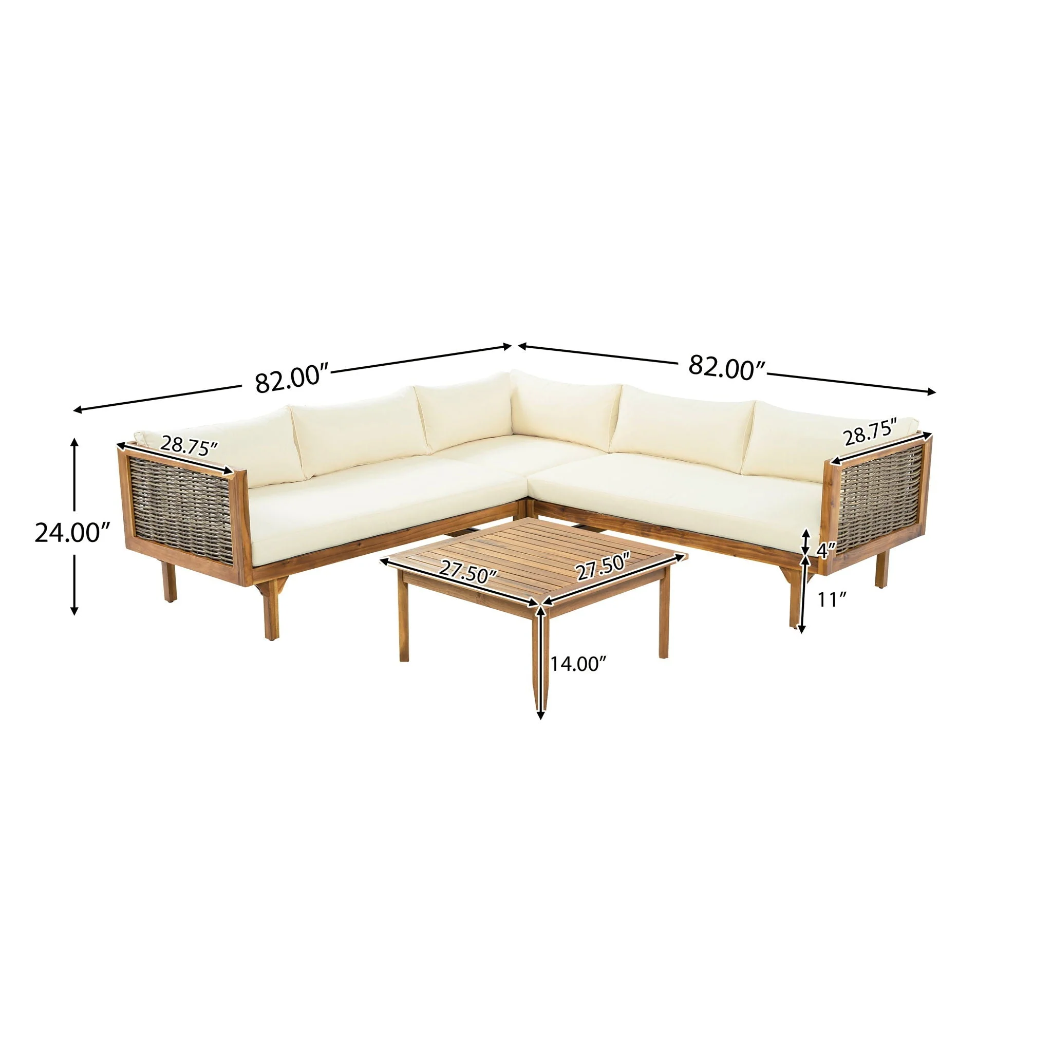 Premium Outdoor Sofa Set With Waterproof Cushions Sectional Seating Group With Acacia Wood And Wicker - Brown Mix / Beige - Image 3