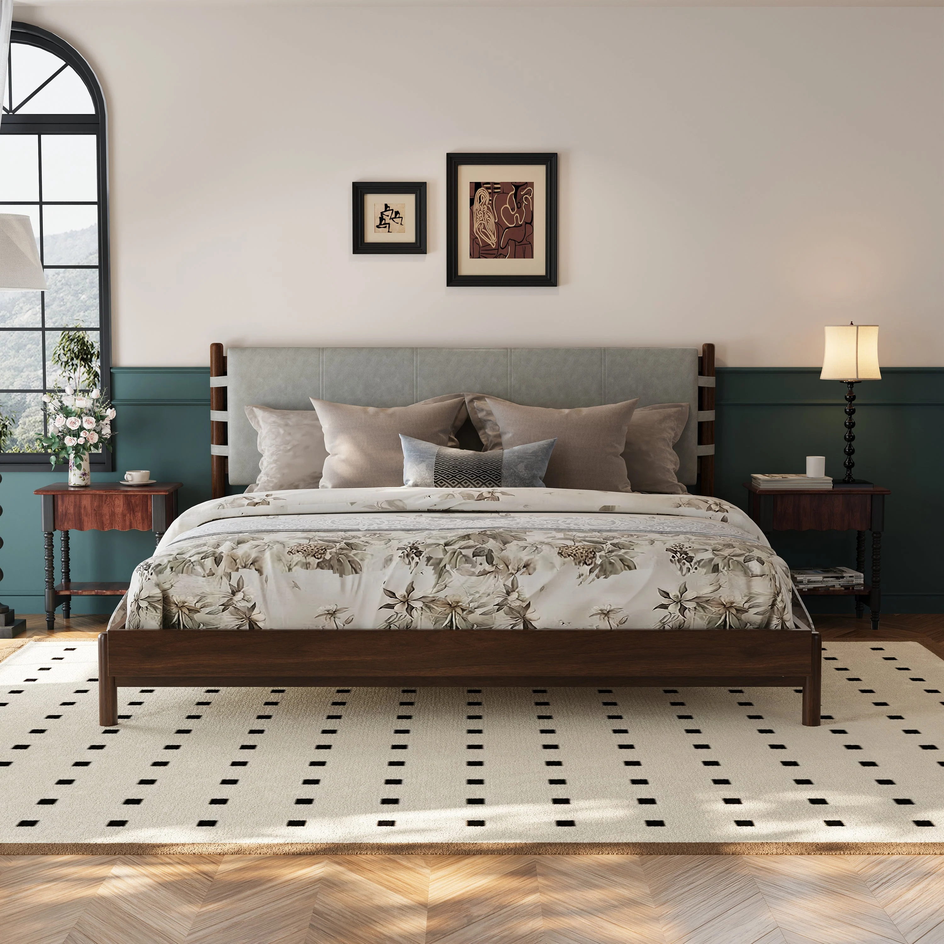 Premium Rubber Wood Platform Bed Frame, King Size with Headboard - Image 2