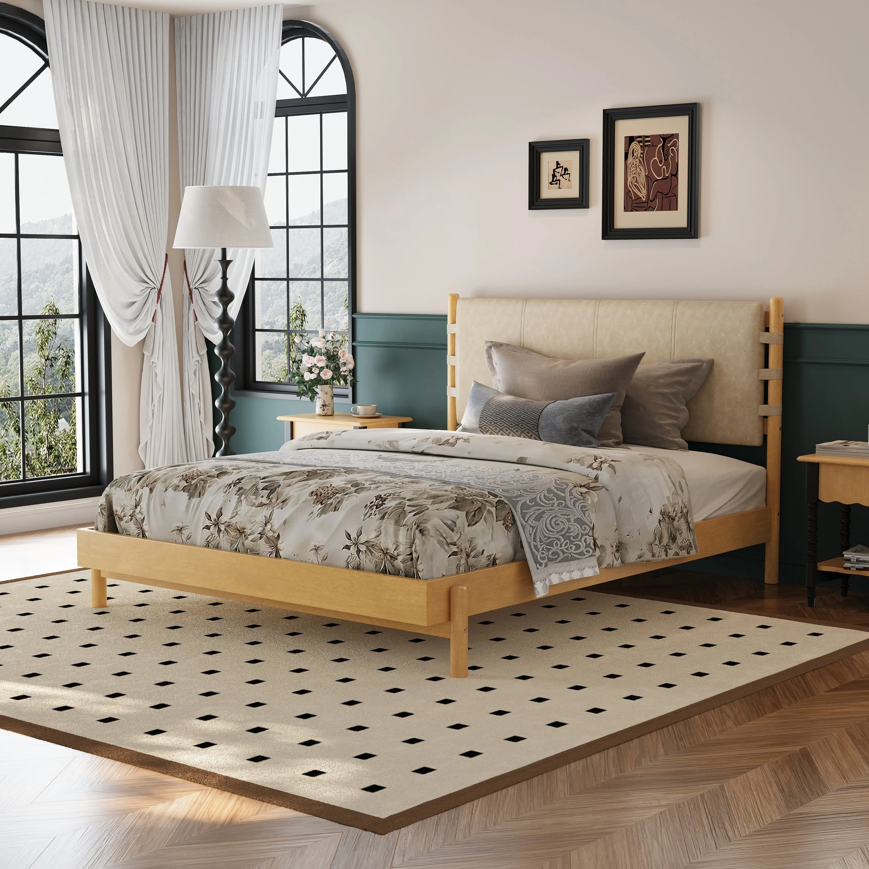 Premium Rubber Wood Platform Bed Frame, Queen Size with Headboard - Image 2
