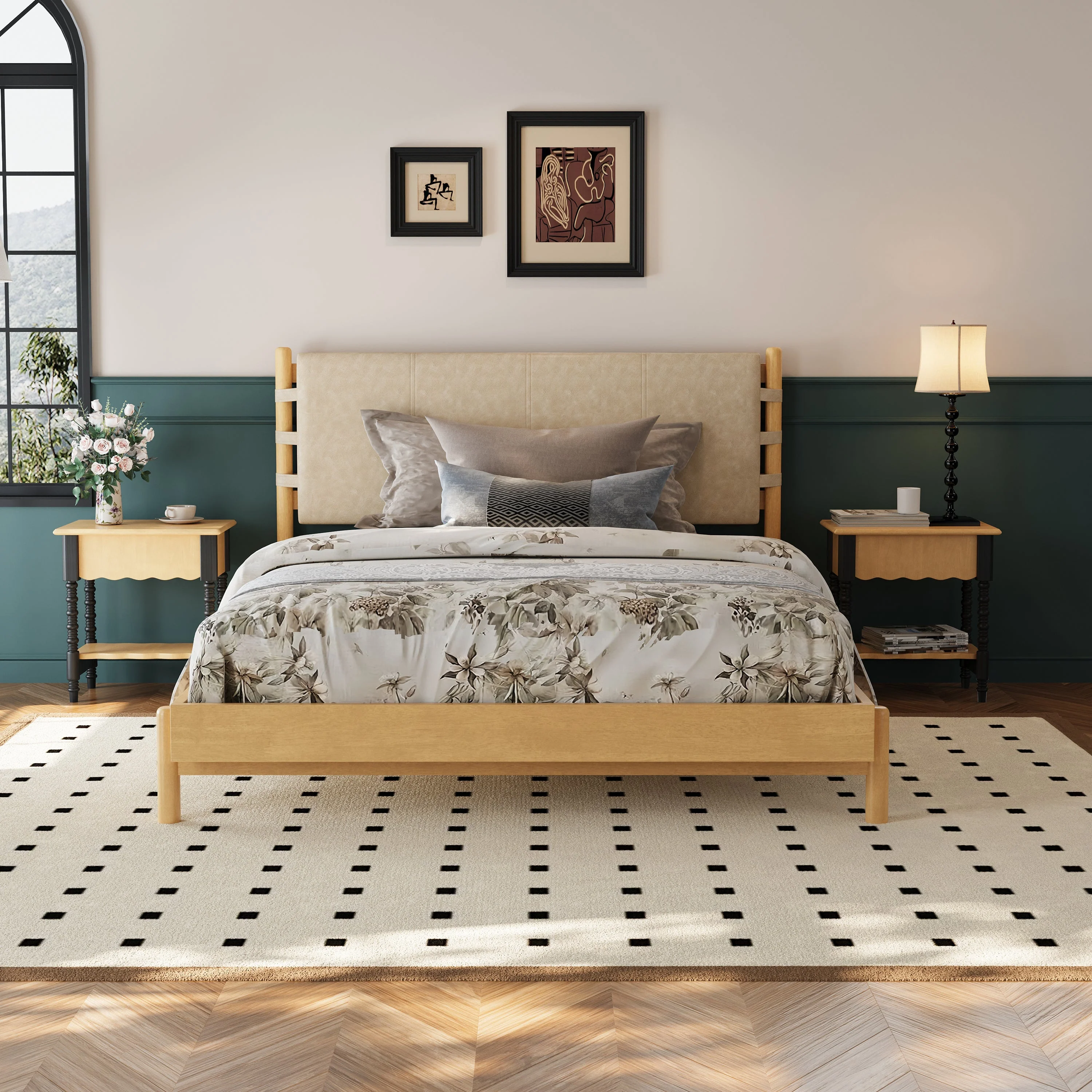 Premium Rubber Wood Platform Bed Frame, Queen Size with Headboard - Image 3