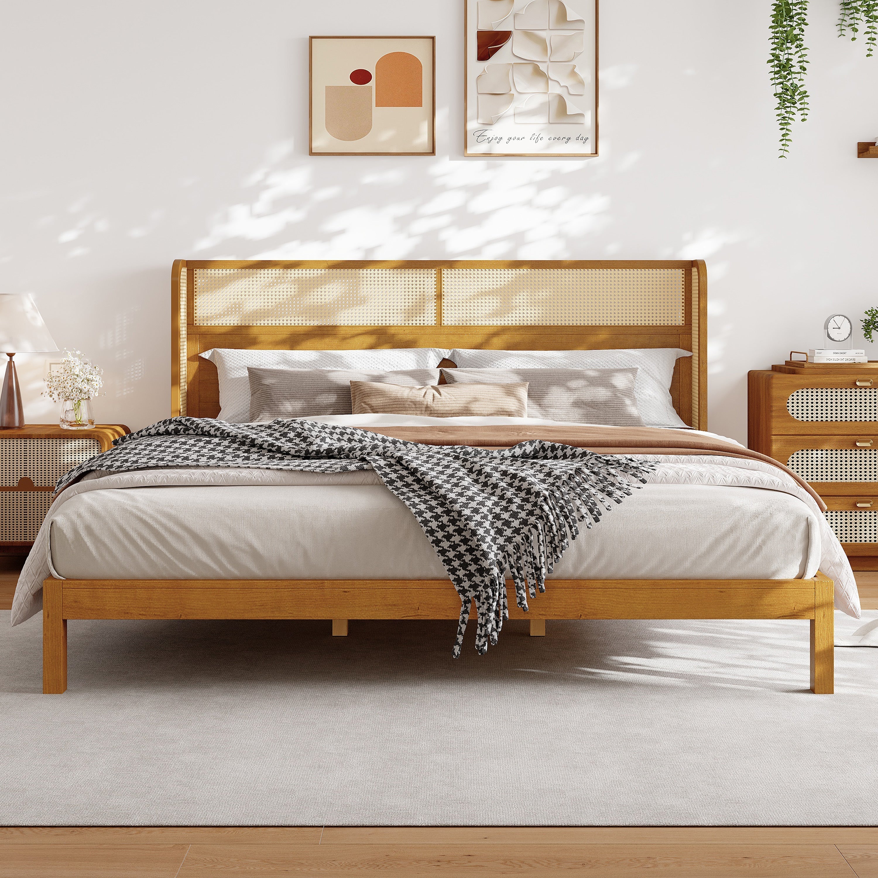 Premium Rubber Wood Platform Bed Frame with Headboard - Image 2