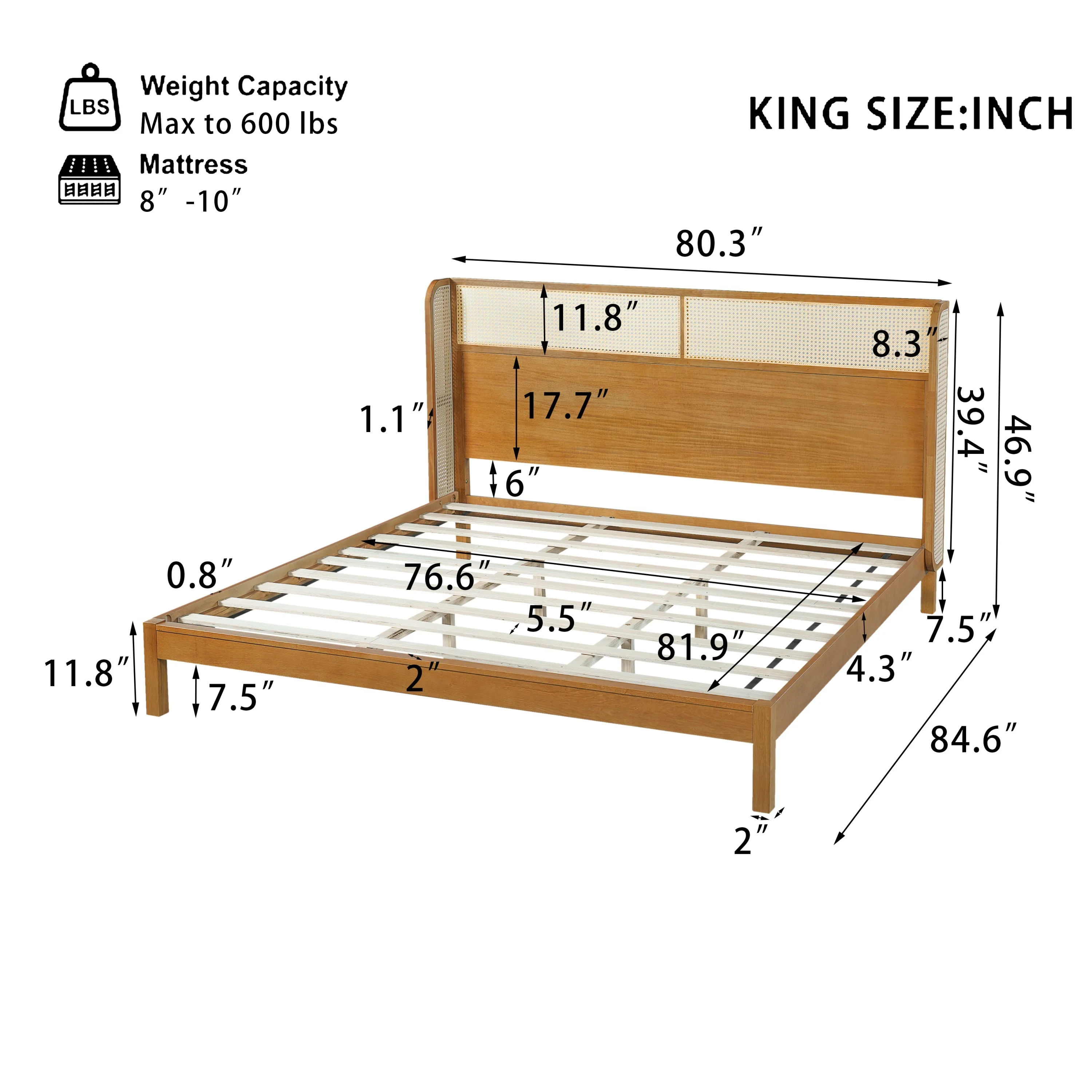 Premium Rubber Wood Platform Bed Frame with Headboard - Image 3