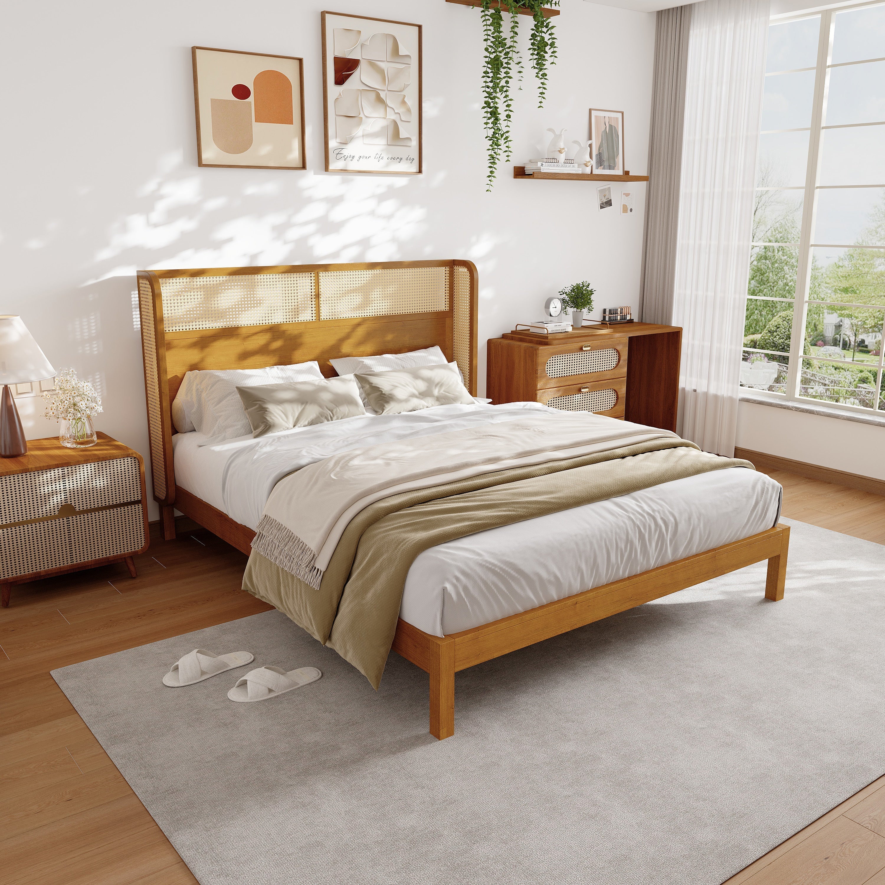 Premium Rubber Wood Platform Queen Bed Frame with Headboard - Image 2
