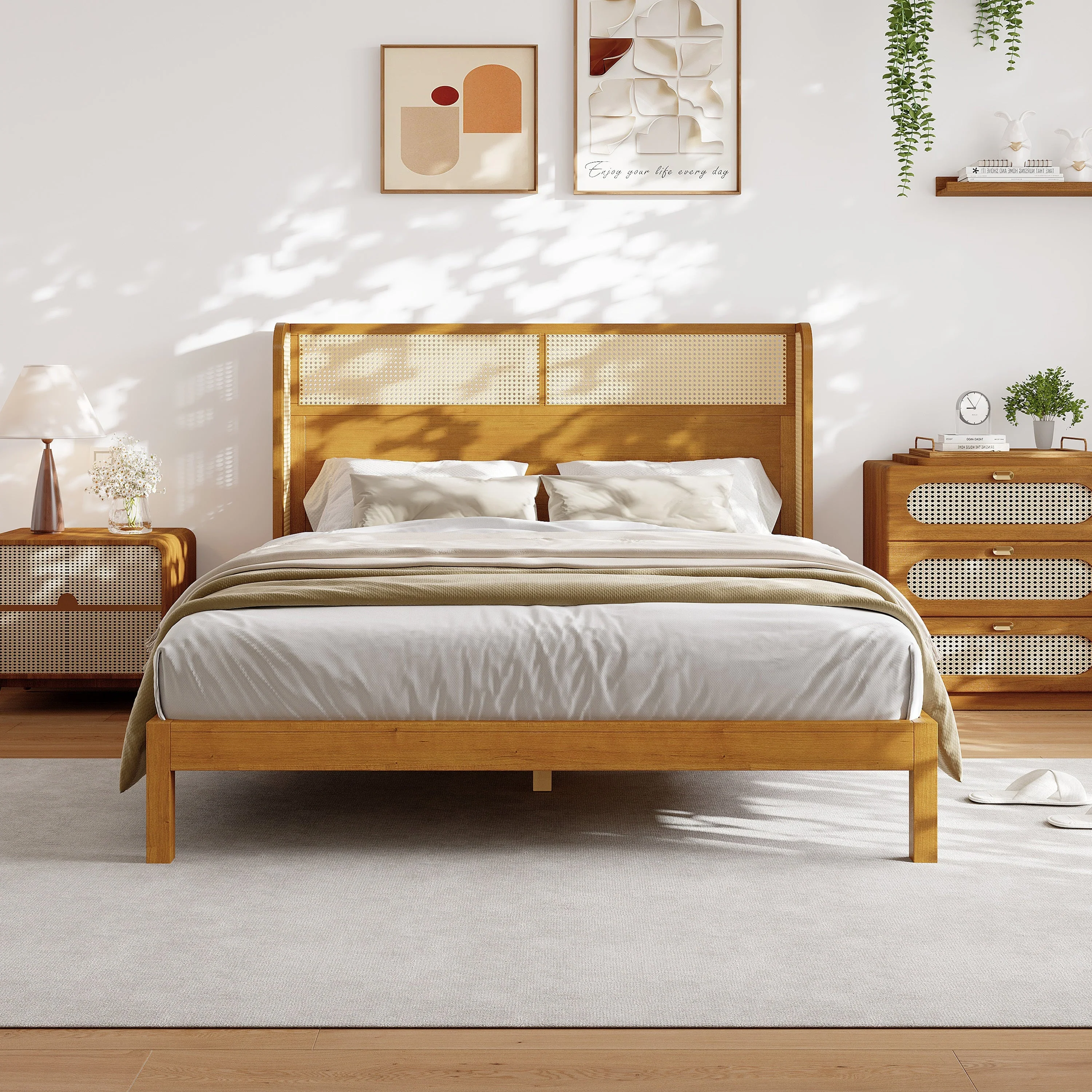 Premium Rubber Wood Platform Queen Bed Frame with Headboard - Image 3