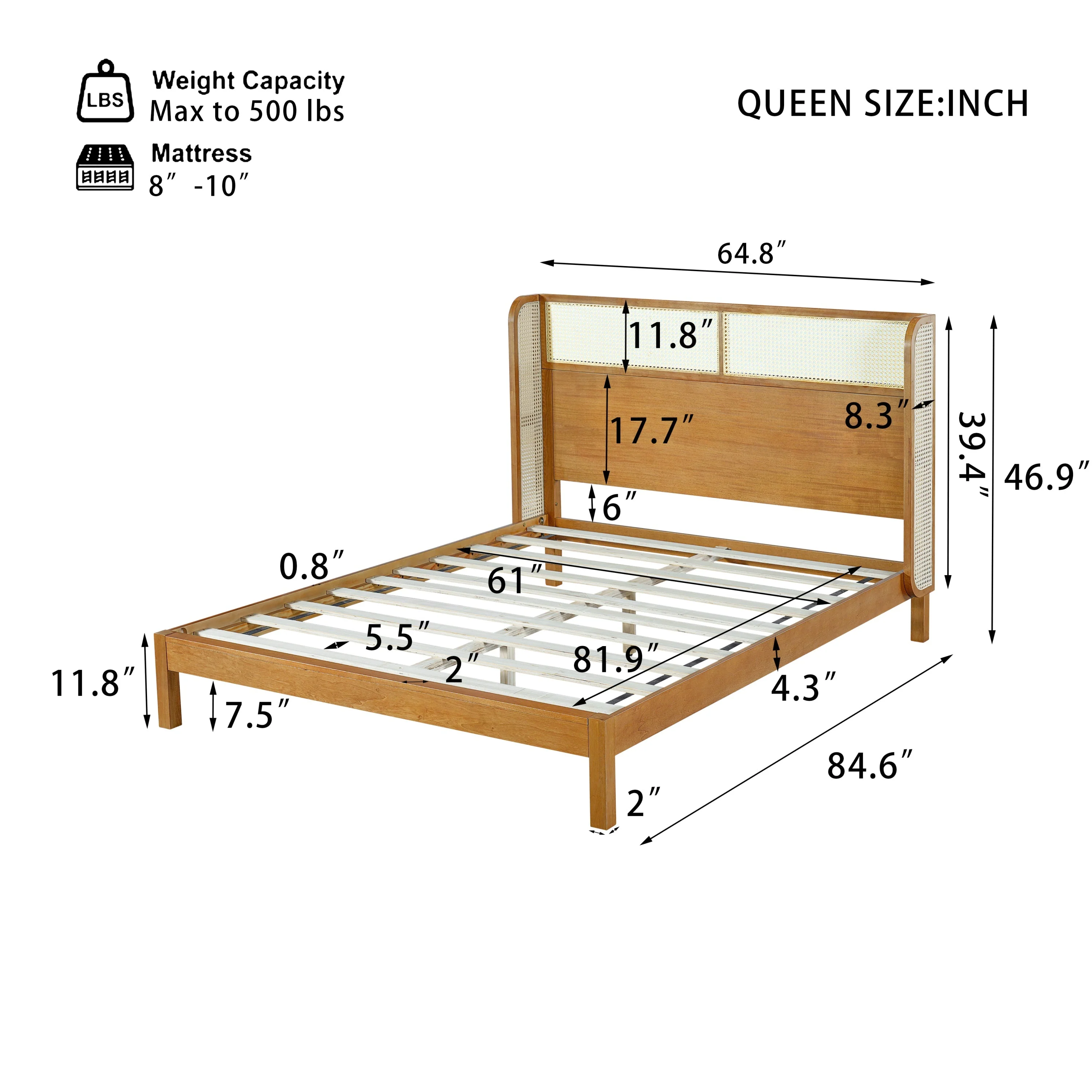 Premium Rubber Wood Platform Queen Bed Frame with Headboard - Image 5