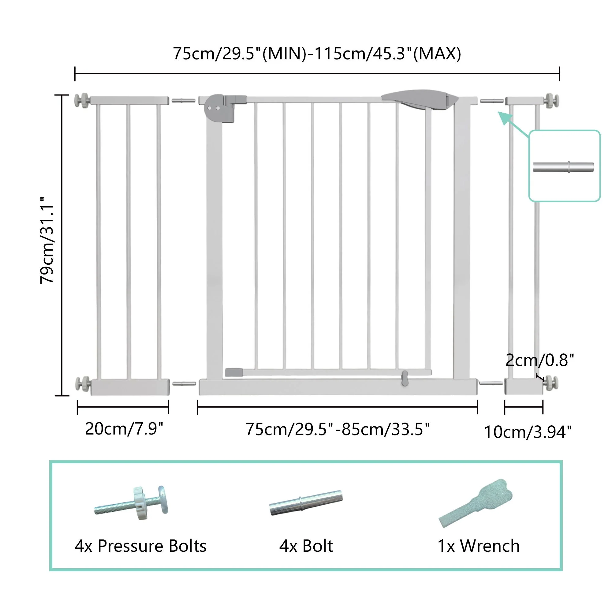 Pressure Mounted Baby Gate For Stairs - White - Image 3