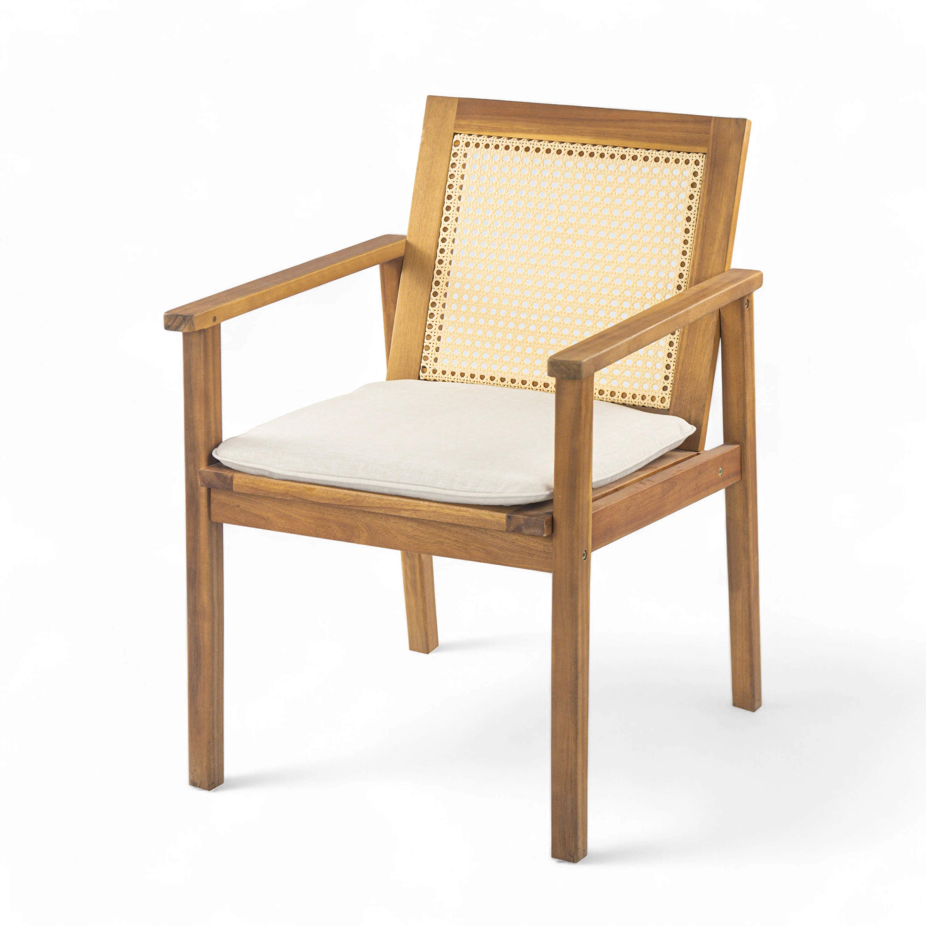 Preston Outdoor Patio 7-Piece Dining Set with Acacia Wood Chairs and Beige Cushions - Image 10