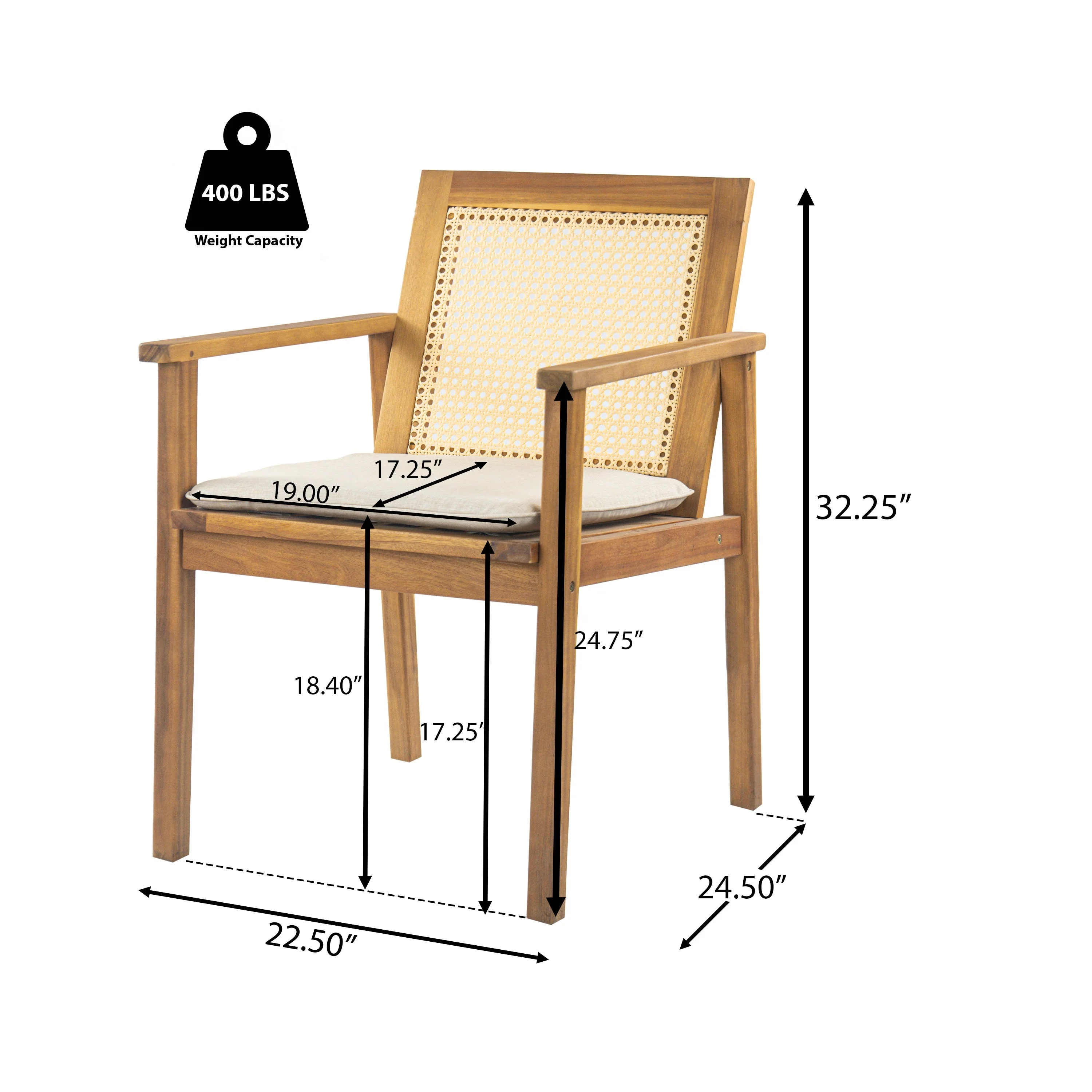 Preston Outdoor Patio 7-Piece Dining Set with Acacia Wood Chairs and Beige Cushions - Image 3