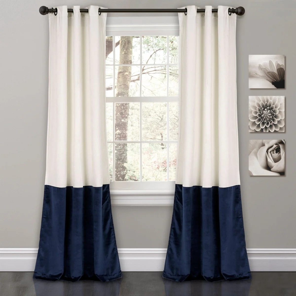 Prima Velvet Color Block Room Darkening Window Curtain Panel Set - Image 2