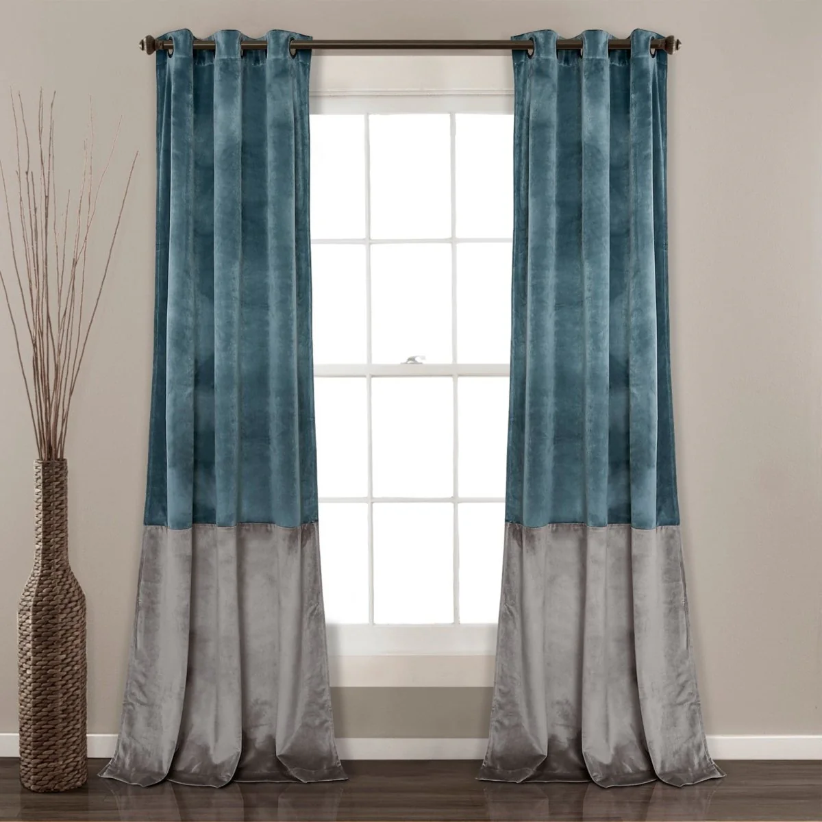 Prima Velvet Color Block Room Darkening Window Curtain Panel Set - Image 3