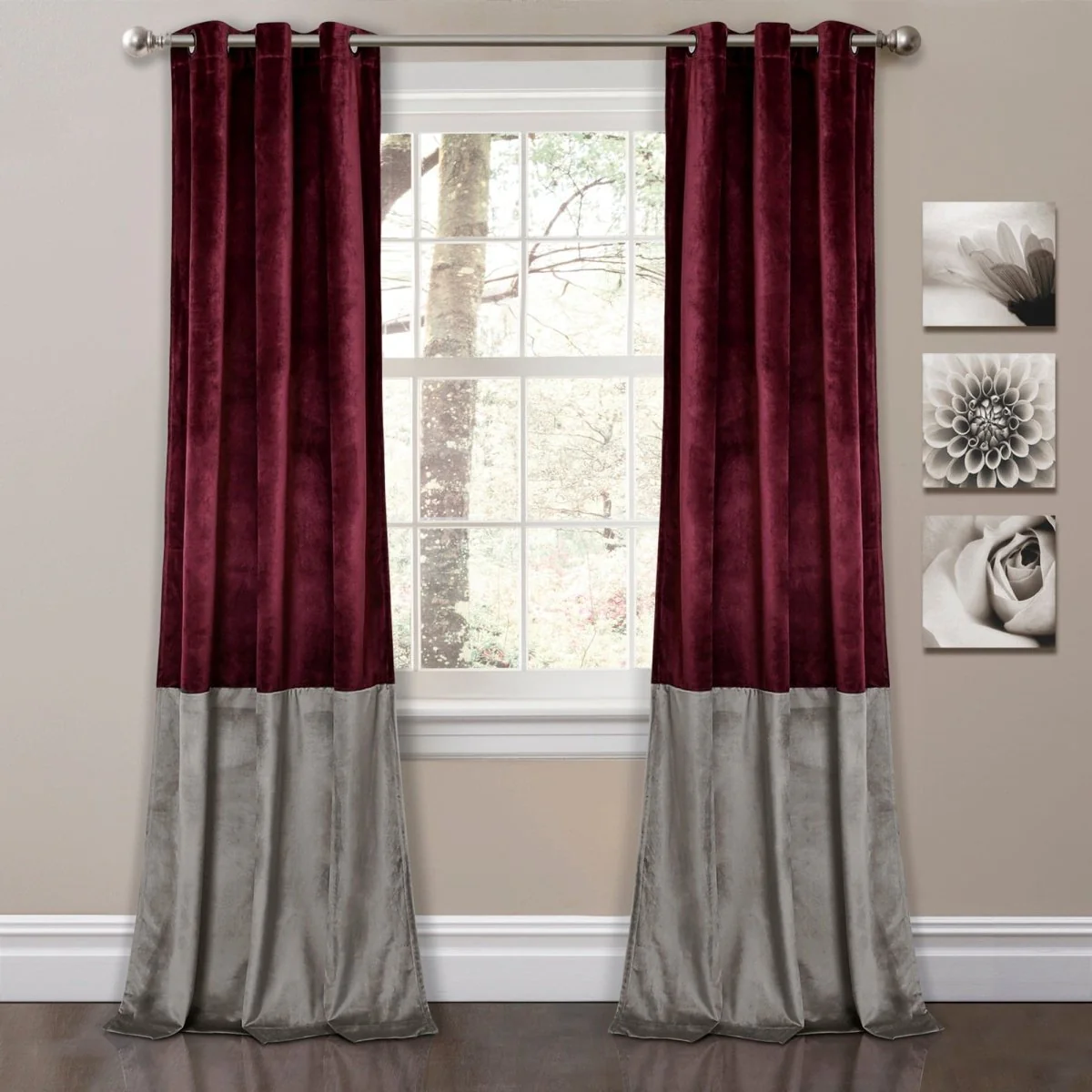 Prima Velvet Color Block Room Darkening Window Curtain Panel Set - Image 4