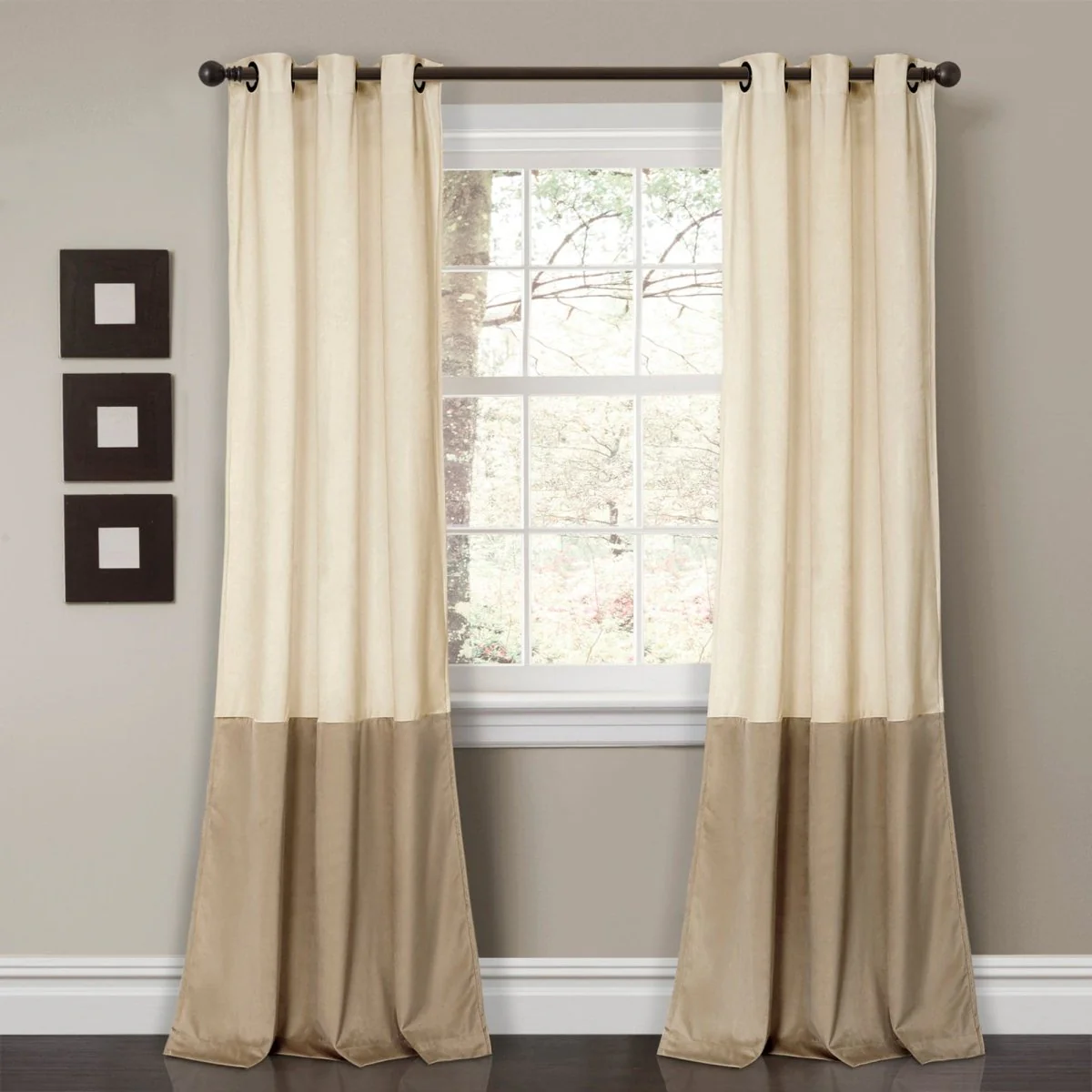 Prima Velvet Color Block Room Darkening Window Curtain Panel Set - Image 5