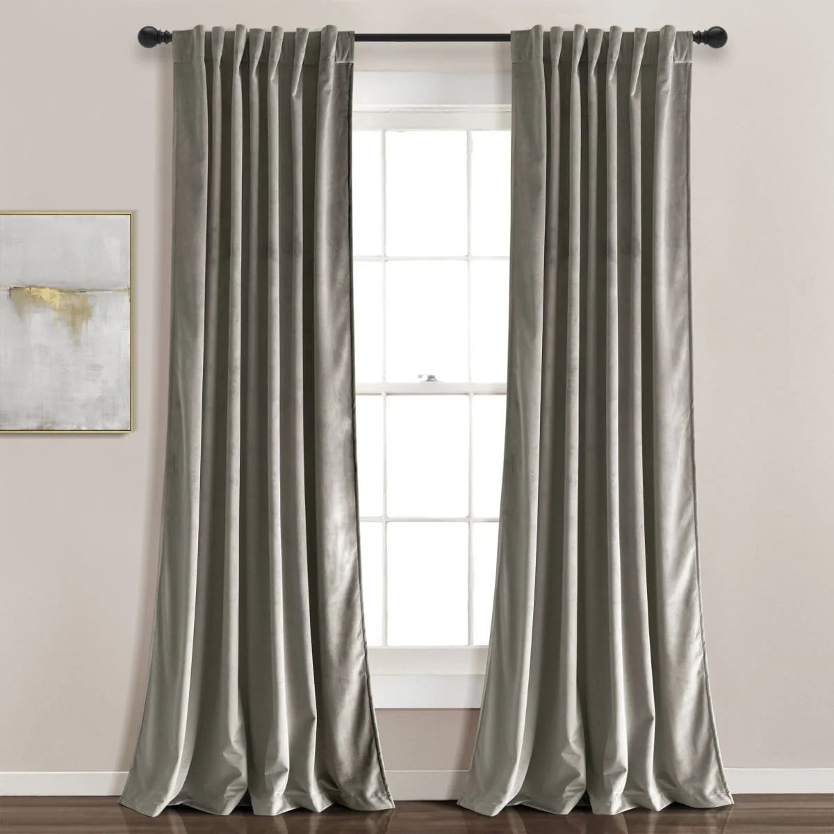 Prima Velvet Solid Back Tab Rod Pocket Light Filtering Window Curtain Panel Set - Image 2