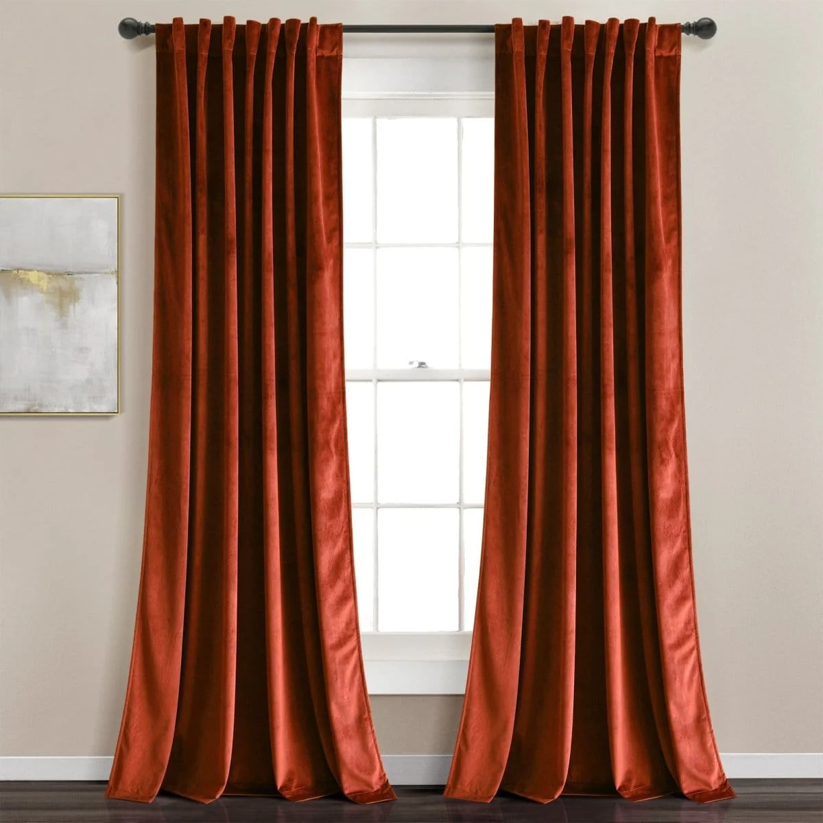 Prima Velvet Solid Back Tab Rod Pocket Light Filtering Window Curtain Panel Set - Image 5