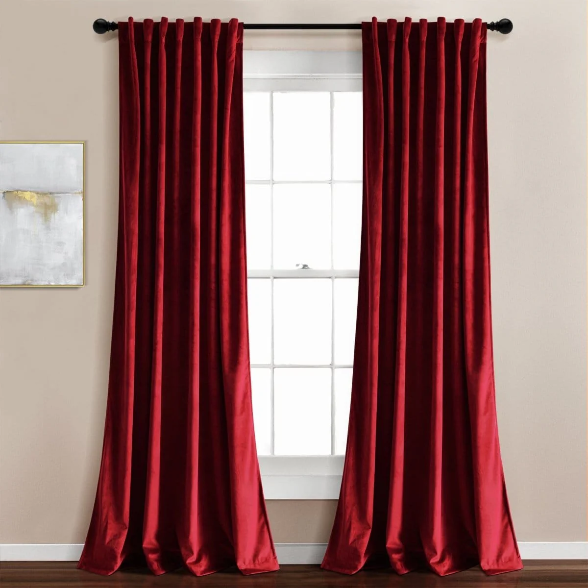 Prima Velvet Solid Back Tab Rod Pocket Light Filtering Window Curtain Panel Set - Image 7