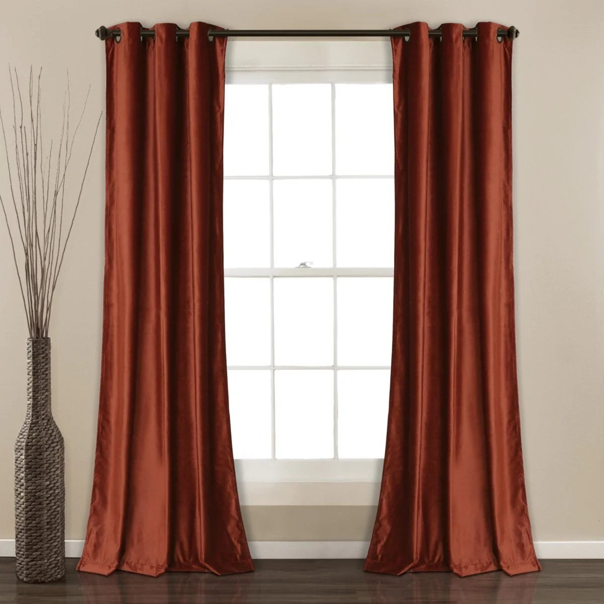Prima Velvet Solid Grommet Light Filtering Window Curtain Panel Set - Image 15