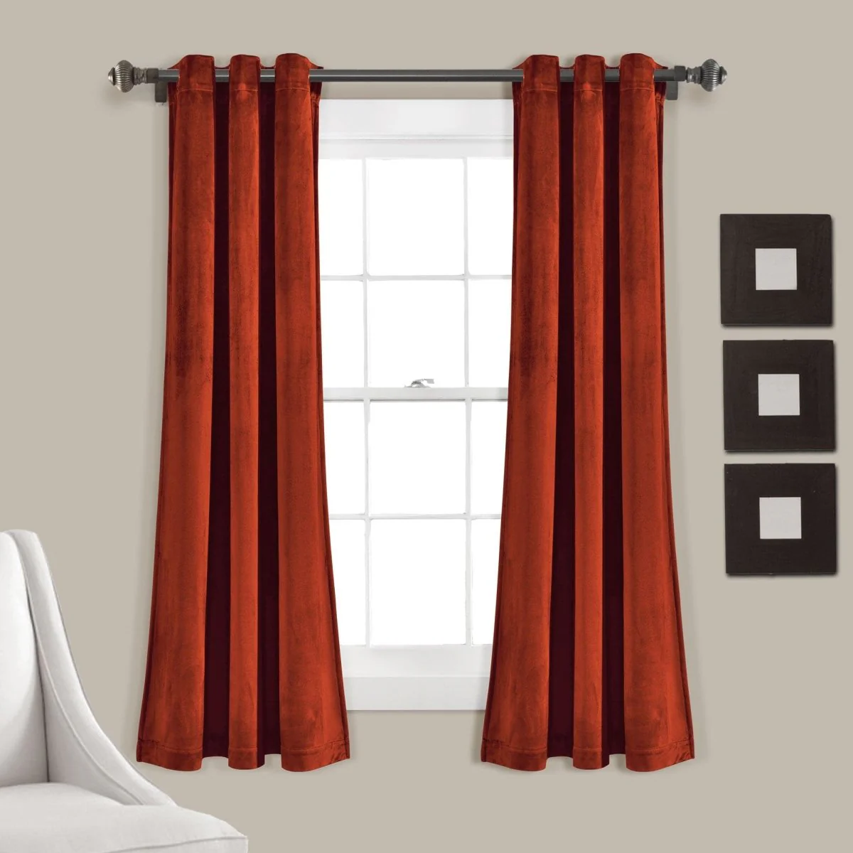 Prima Velvet Solid Grommet Light Filtering Window Curtain Panel Set - Image 16