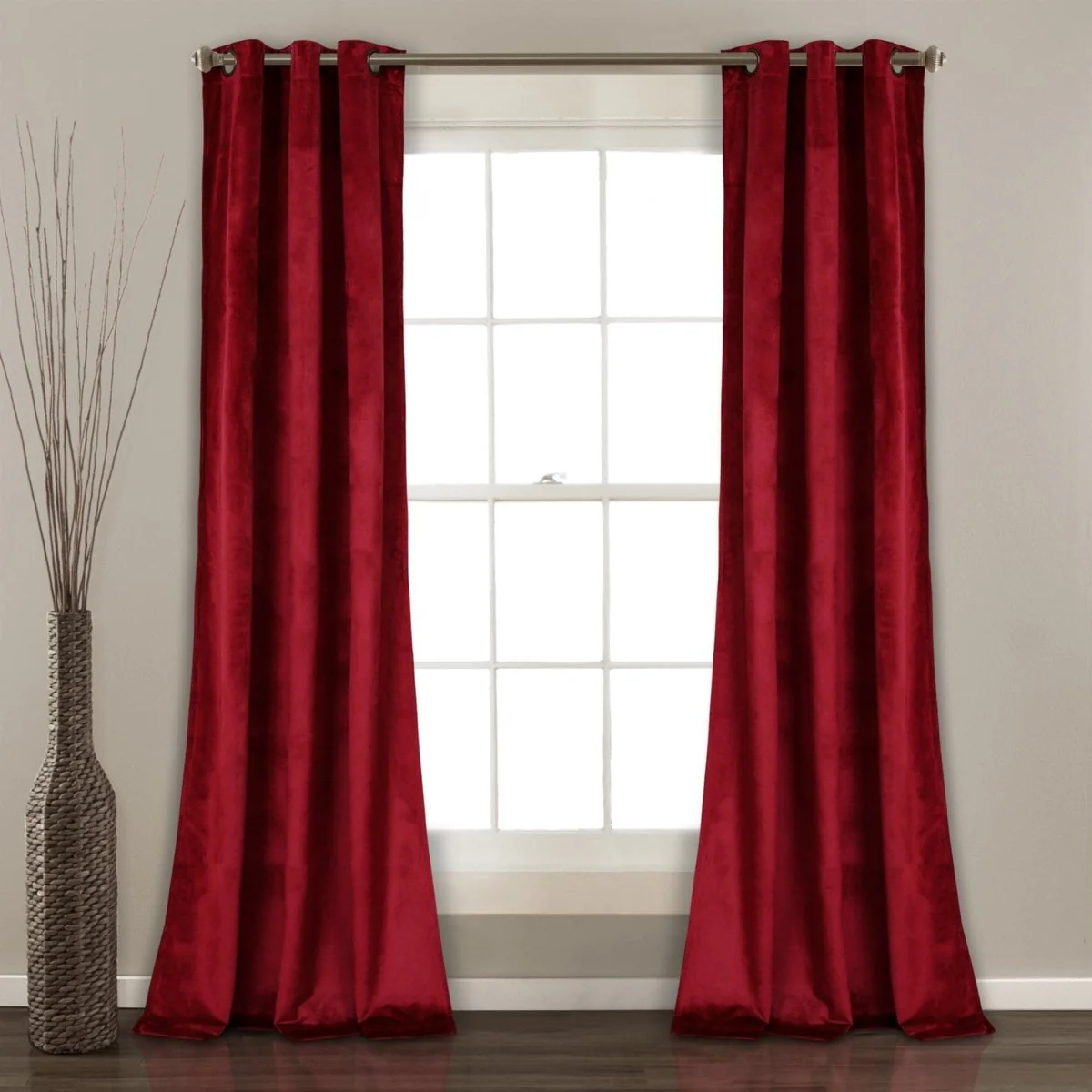 Prima Velvet Solid Grommet Light Filtering Window Curtain Panel Set - Image 24