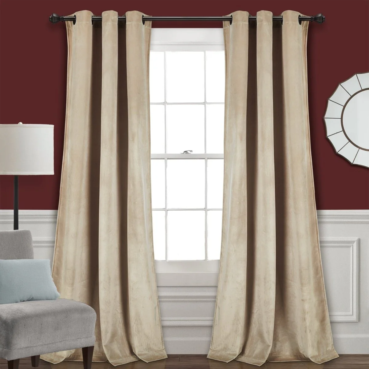 Prima Velvet Solid Grommet Light Filtering Window Curtain Panel Set - Image 28