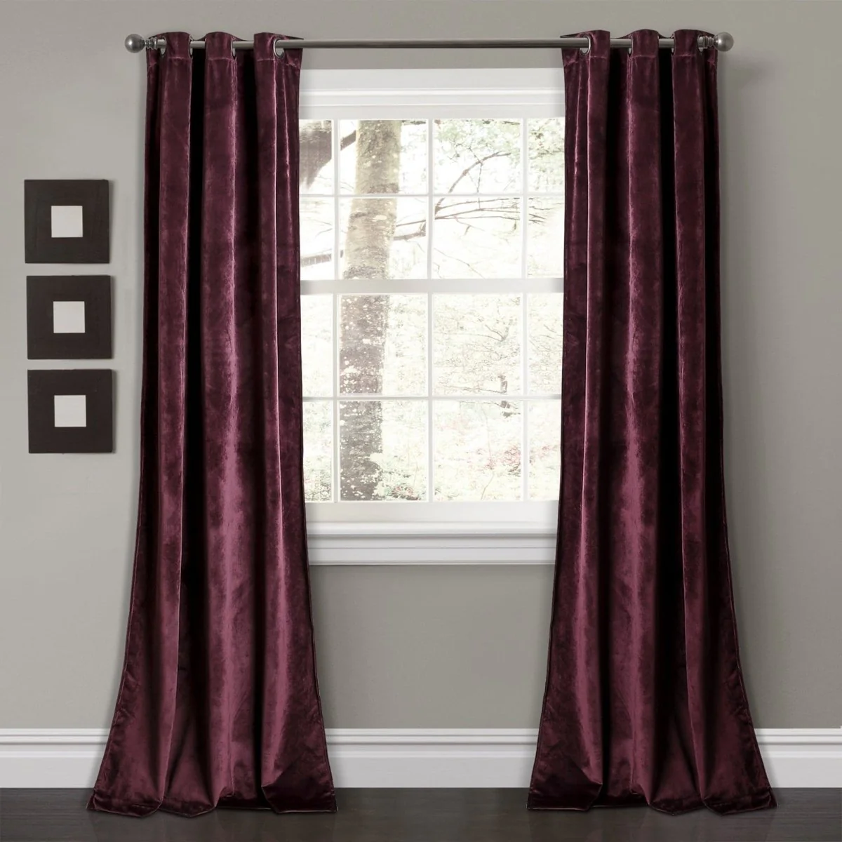 Prima Velvet Solid Grommet Light Filtering Window Curtain Panel Set - Image 8