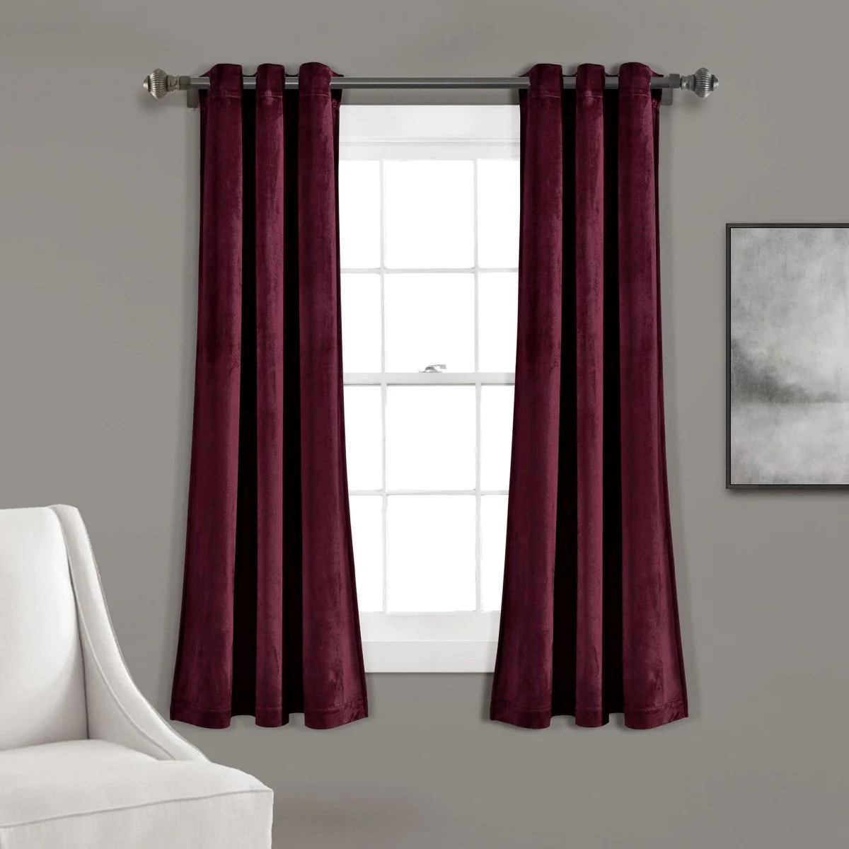 Prima Velvet Solid Grommet Light Filtering Window Curtain Panel Set - Image 9