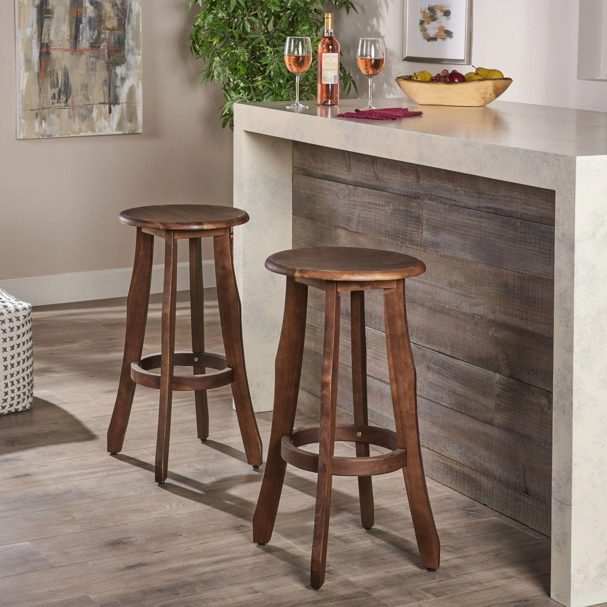 Primrose - Outdoor Acacia Wood Barstools With Foot Rest, (Set of 2) - Dark Brown - Image 4
