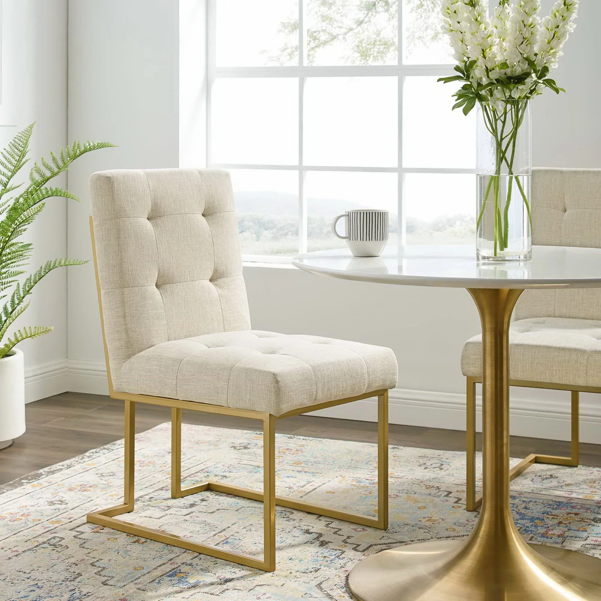 Privy Gold Stainless Steel Upholstered Fabric Dining Accent Chair - Image 7