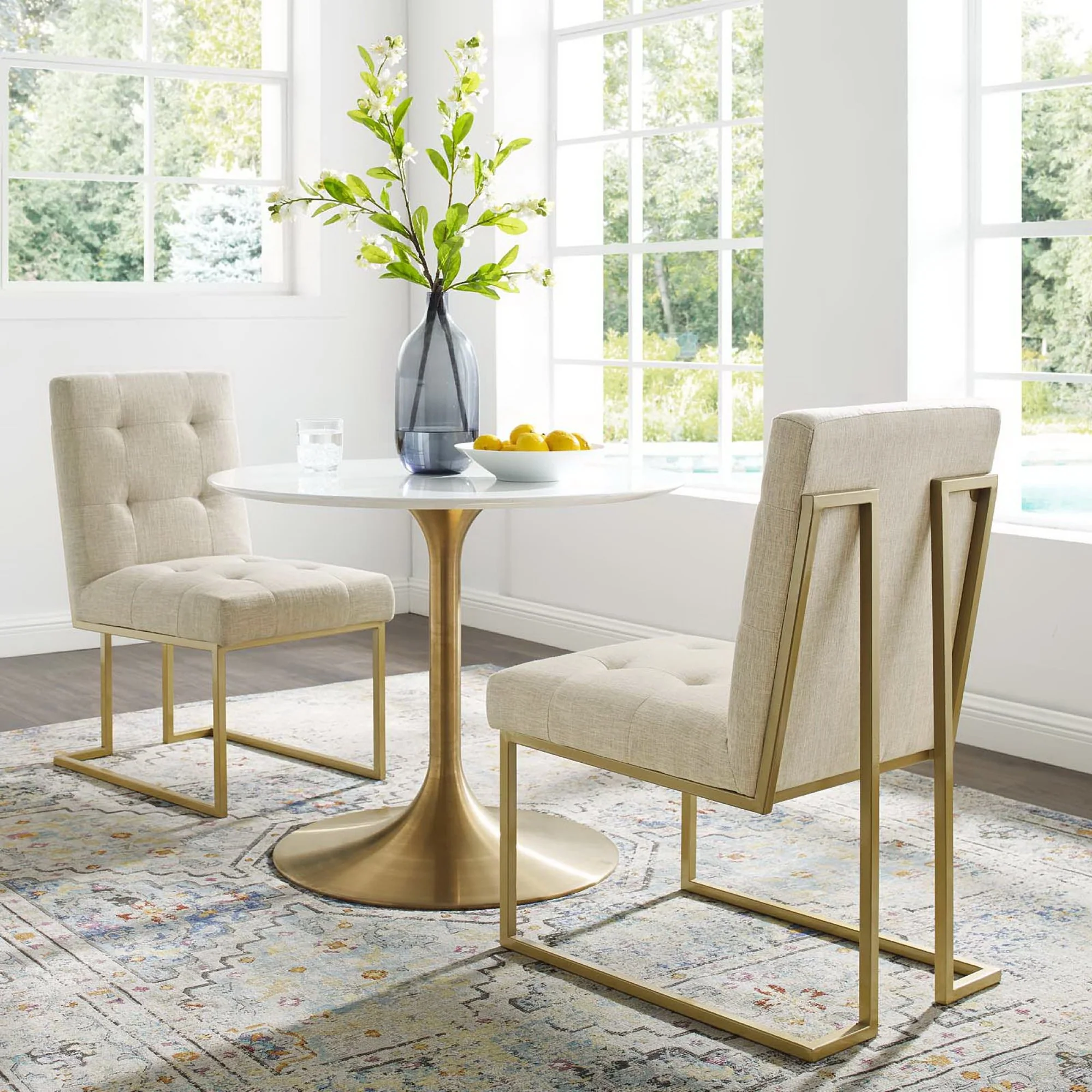 Privy Gold Stainless Steel Upholstered Fabric Dining Accent Chair Set of 2 by Modway - Image 4