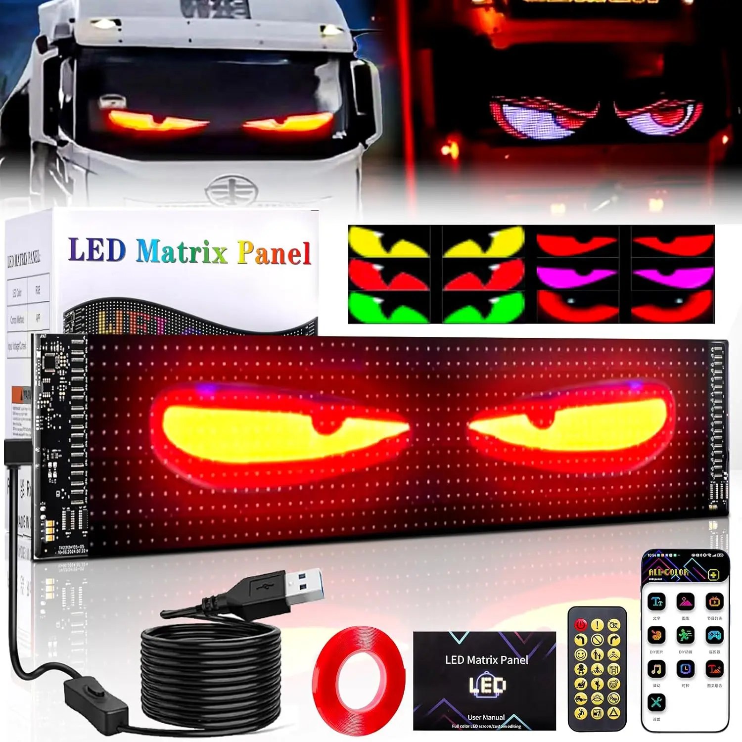 Programmable Scrolling LED Sign – Flexible Devil Eyes Light for Car & Store Display