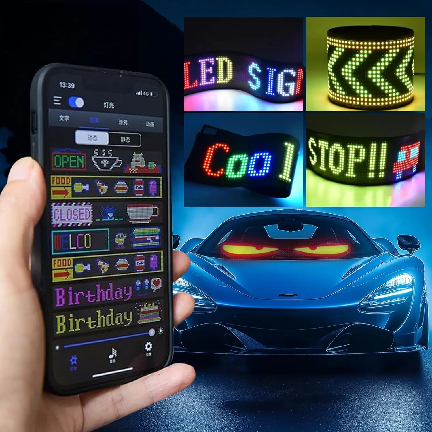 Programmable Scrolling LED Sign – Flexible Devil Eyes Light for Car & Store Display - Image 3