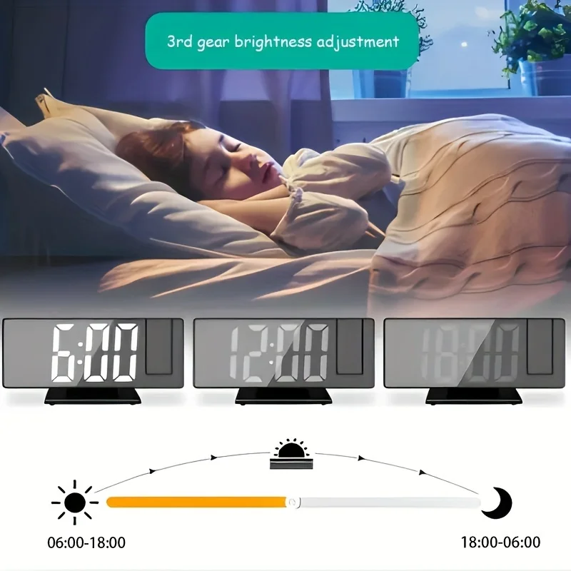 Projection Alarm Clock Large Digital Screen Multifunction Luminous Ceiling Clock - Image 2