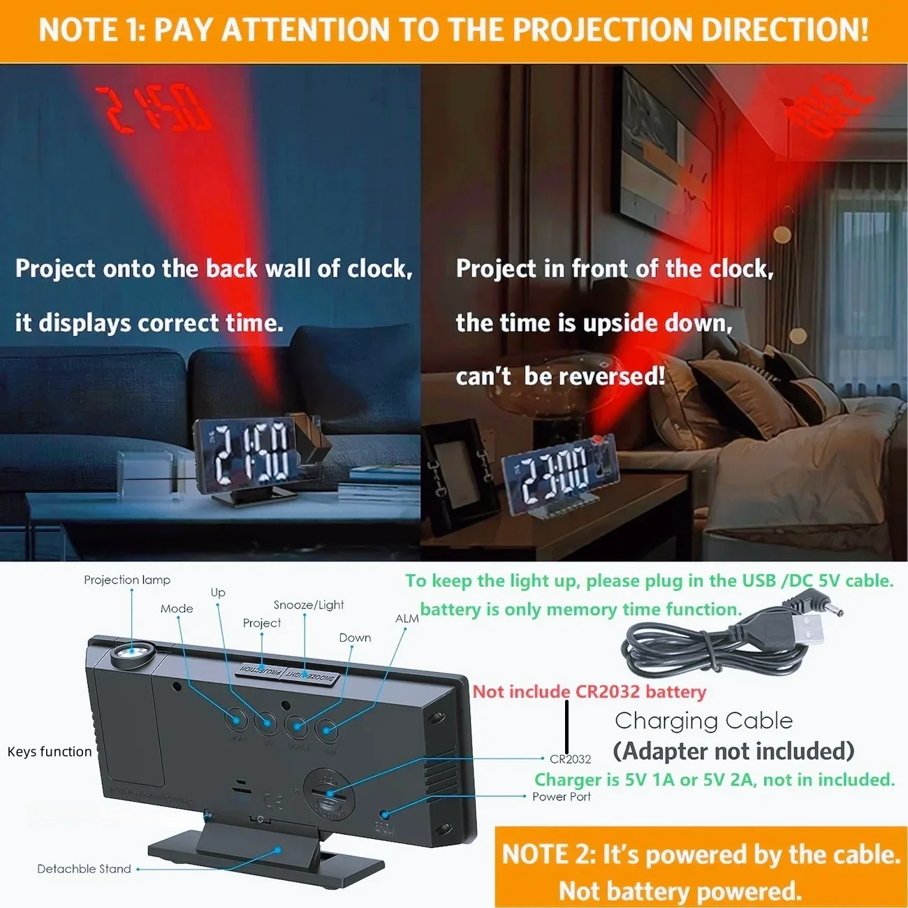 Projection Alarm Clock Large Digital Screen Multifunction Luminous Ceiling Clock - Image 5