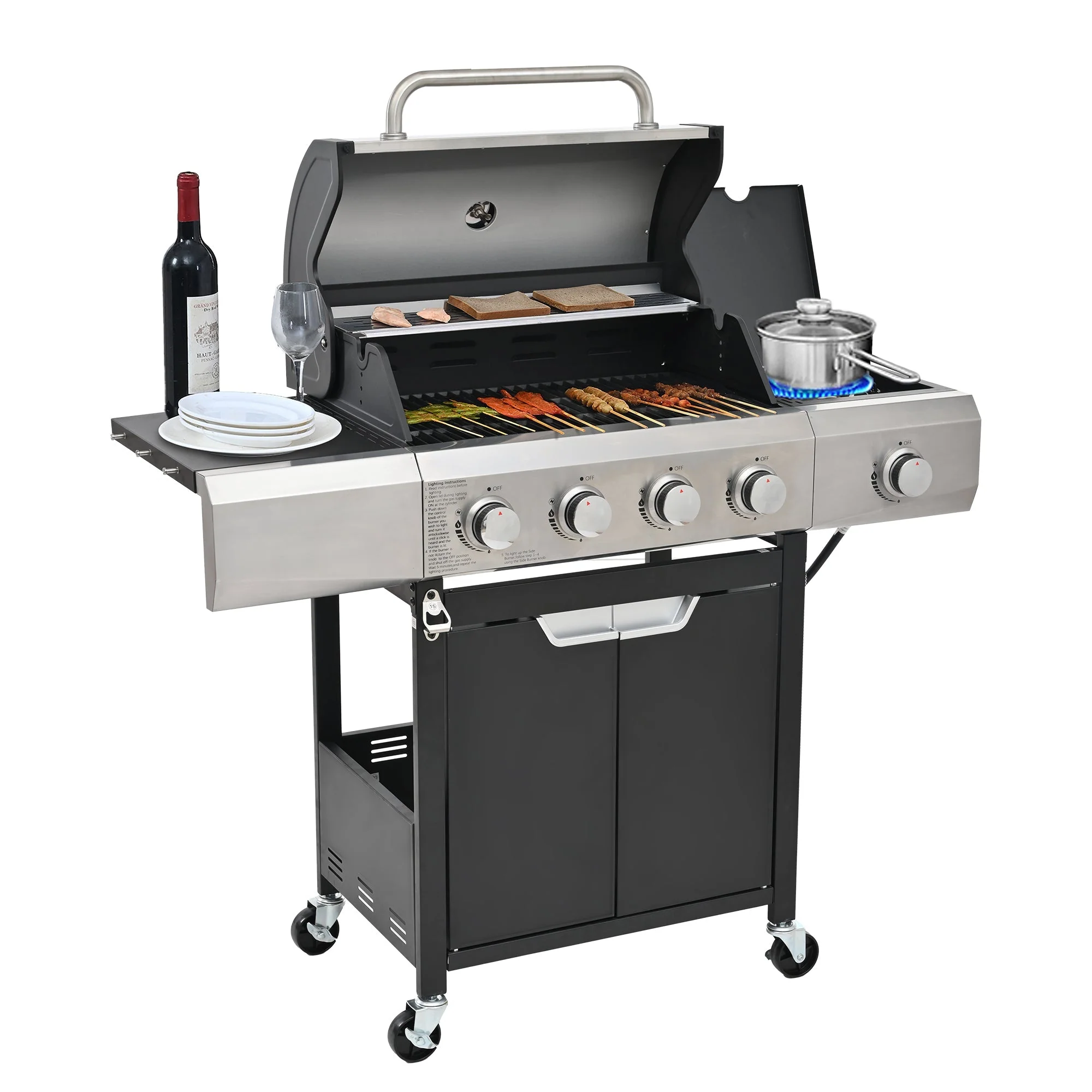Propane Grill 4 Burner Barbecue Grill Stainless Steel Gas Grill with Side Burner - Image 9