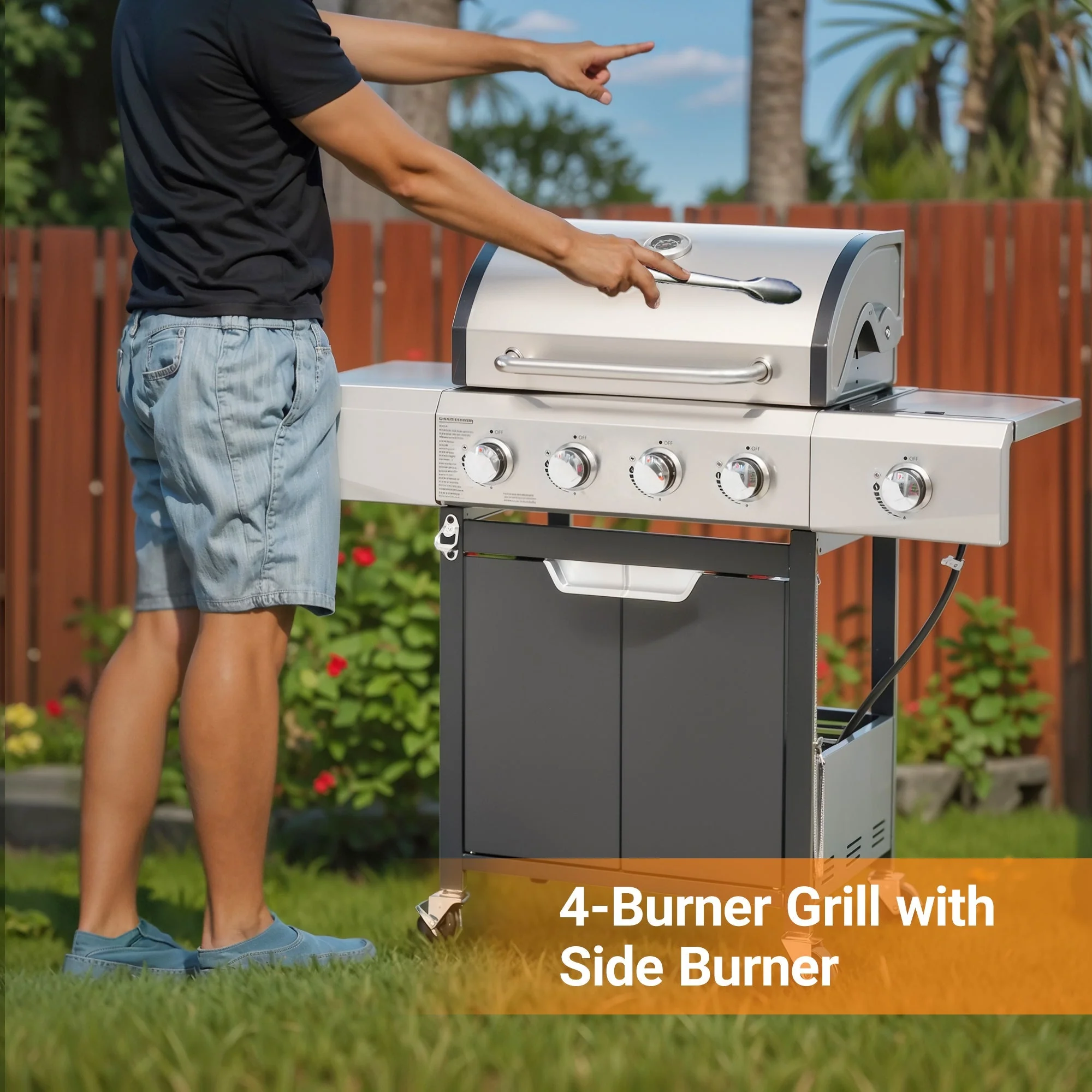 Propane Grill 4 Burner Stainless Steel Gas Grill with Side Burner - Image 11