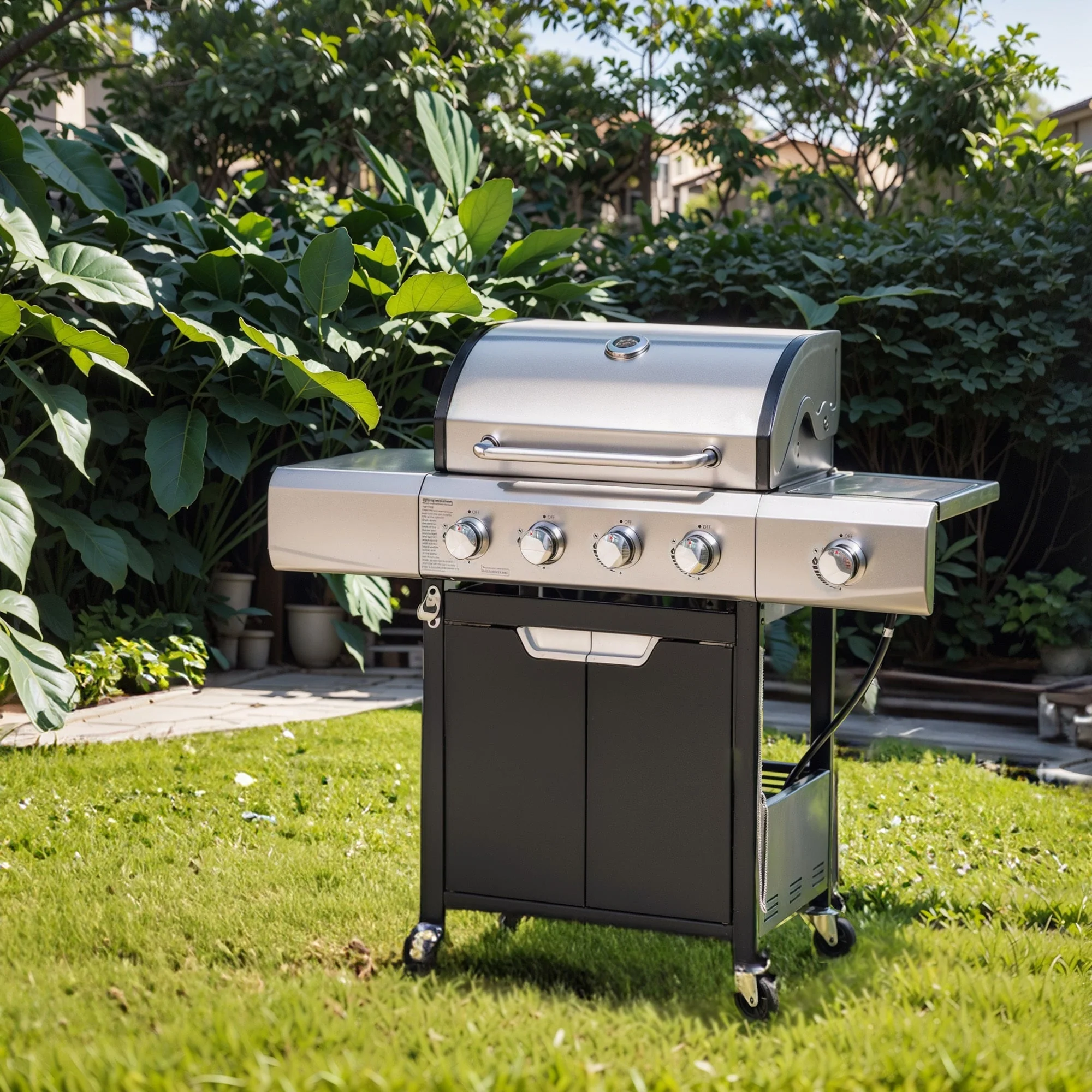 Propane Grill 4 Burner Stainless Steel Gas Grill with Side Burner - Image 2