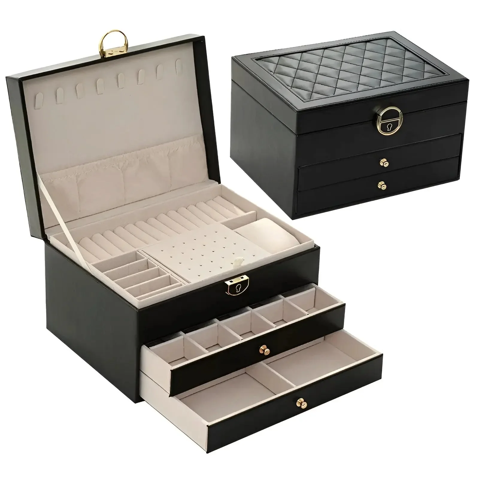 PU Leather Jewelry Box Organizer Multi Layer Jewelry Storage Case with Compartments - Image 3