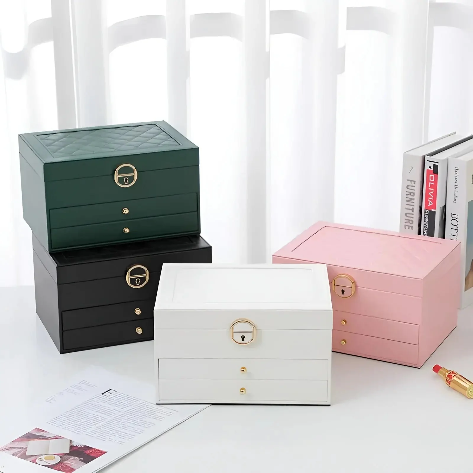 PU Leather Jewelry Box Organizer Multi Layer Jewelry Storage Case with Compartments - Image 4