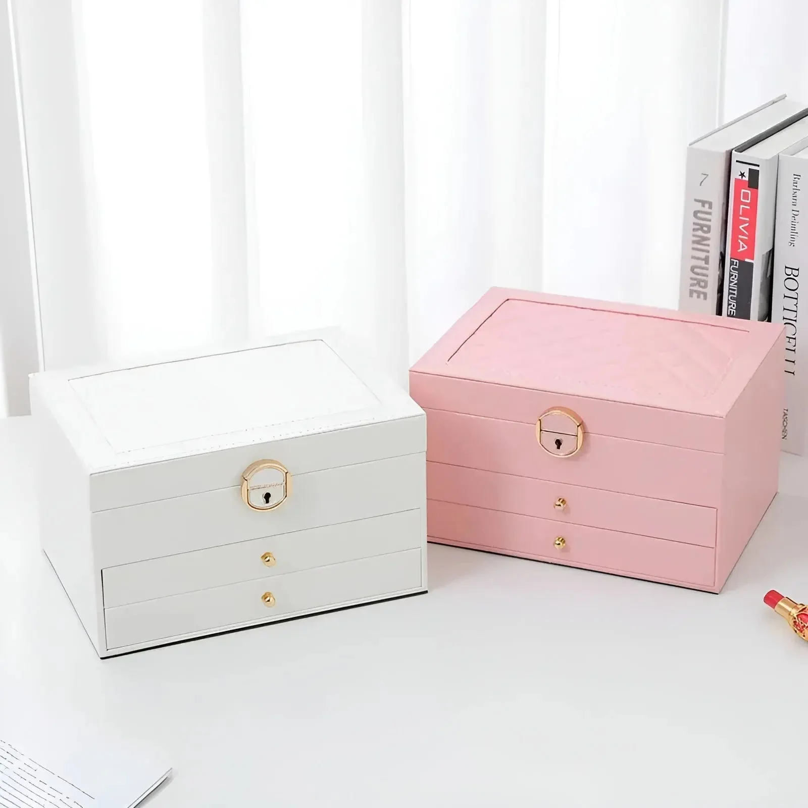 PU Leather Jewelry Box Organizer Multi Layer Jewelry Storage Case with Compartments - Image 5