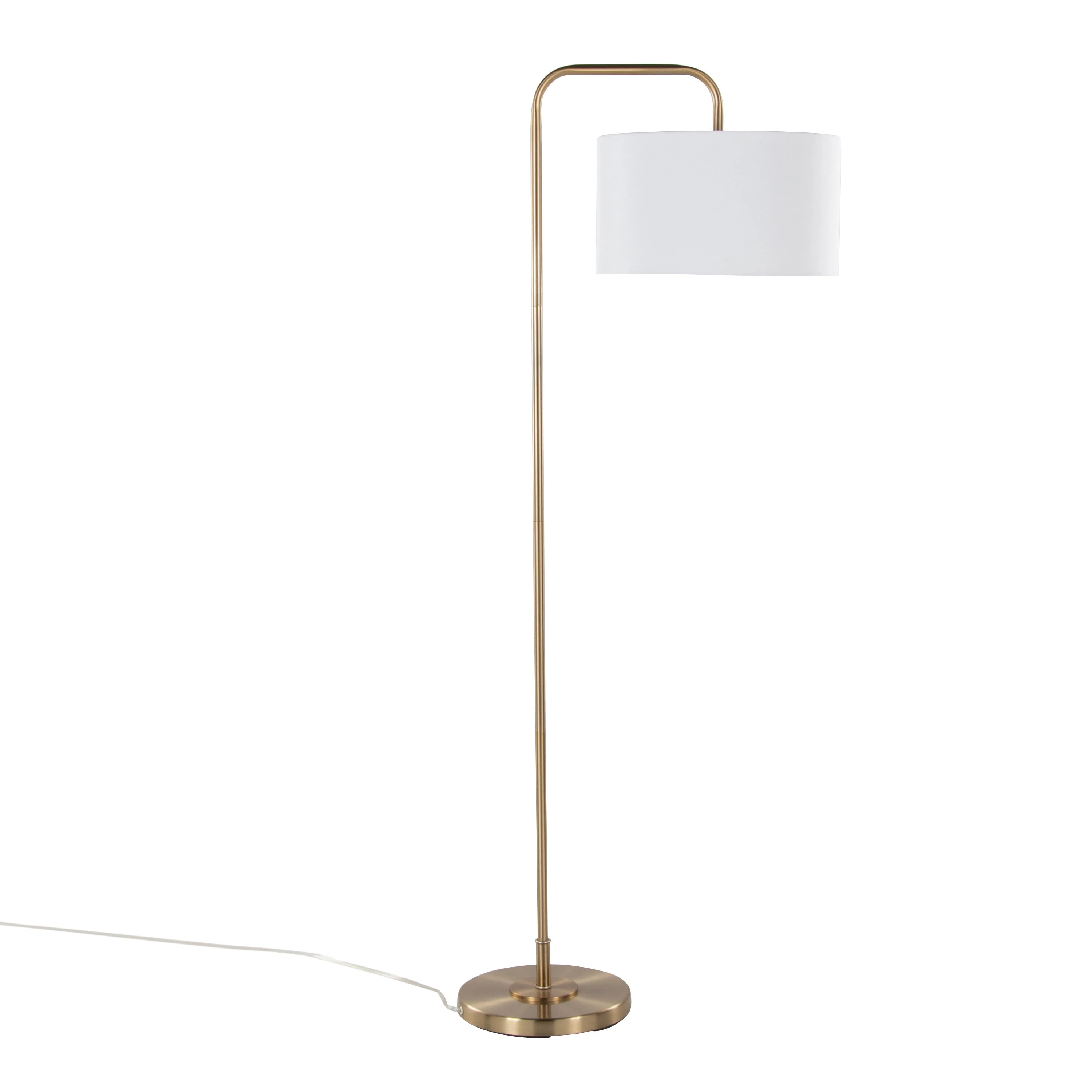 Puck 63.75' Contemporary Metal Floor Lamp in Gold with White Linen Shade - Image 3