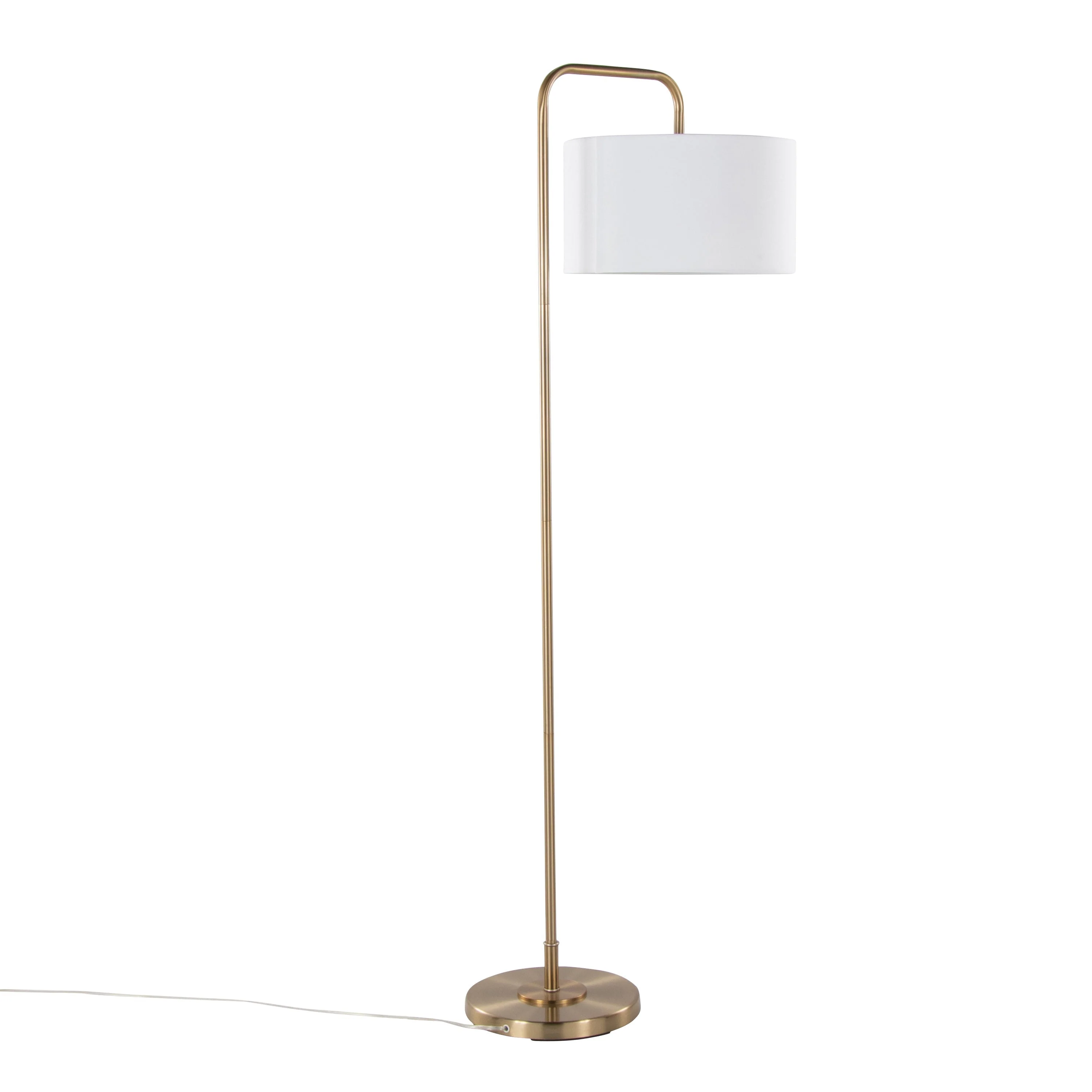 Puck 63.75' Contemporary Metal Floor Lamp in Gold with White Linen Shade - Image 4