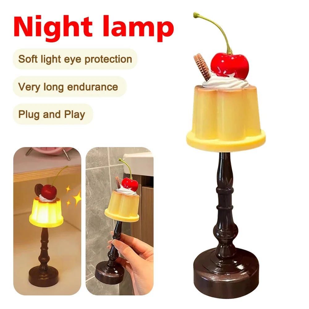 Pudding LED Night Light Cute Battery Bedside Desk Lamp Kids Bedroom Decor Gift - Image 6
