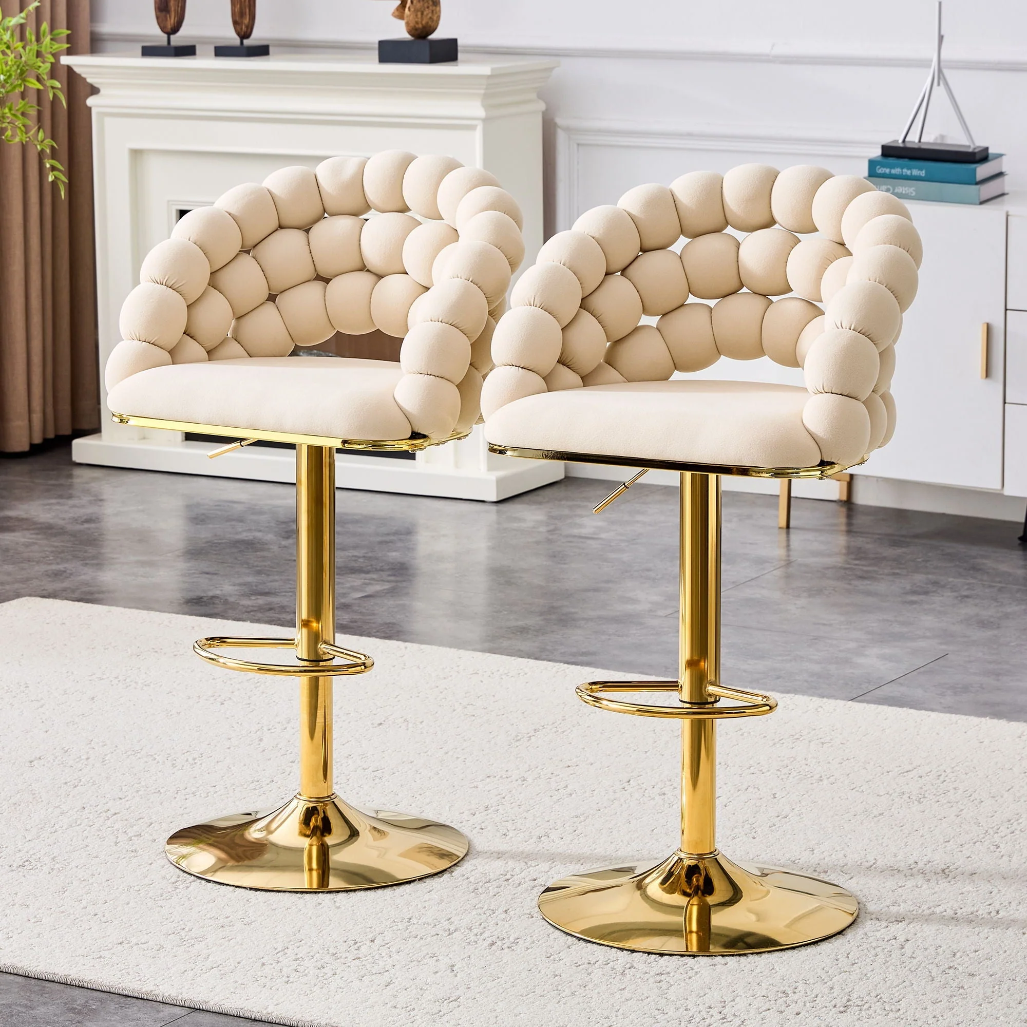 Puffy Bubble Chair, Ball Chain (Set of 2) - Beige / Gold - Image 2