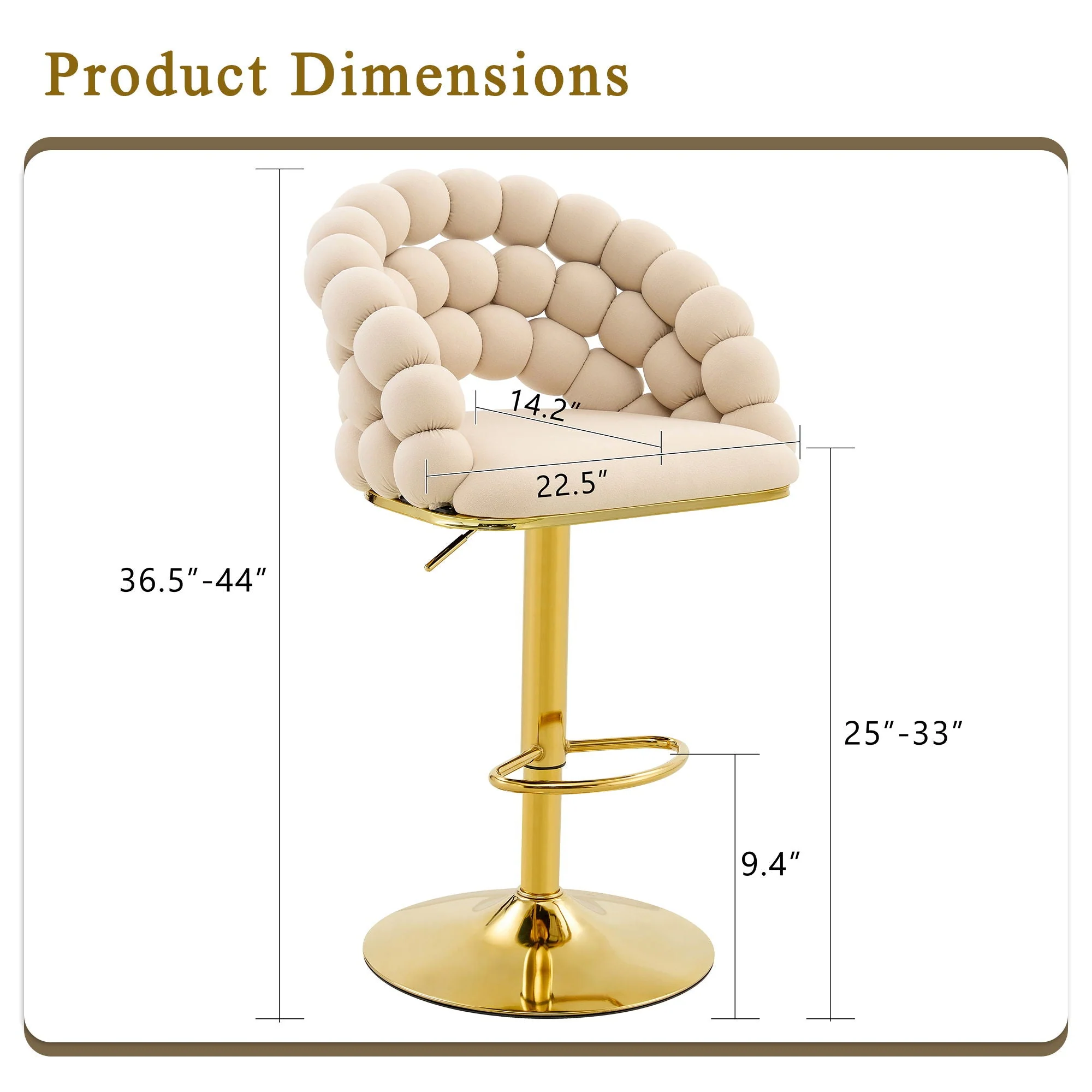 Puffy Bubble Chair, Ball Chain (Set of 2) - Beige / Gold - Image 3
