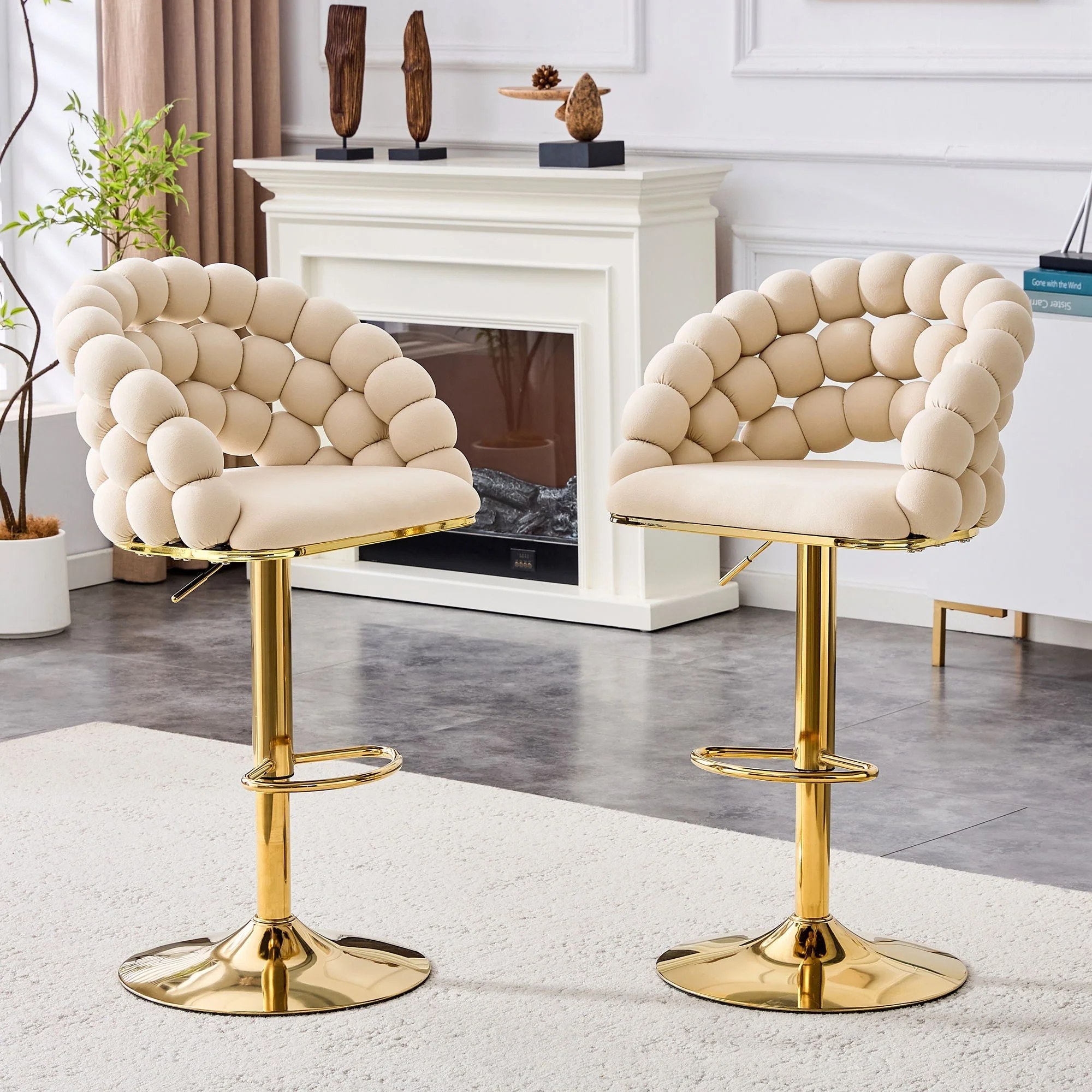 Puffy Bubble Chair, Ball Chain (Set of 2) - Beige / Gold - Image 4