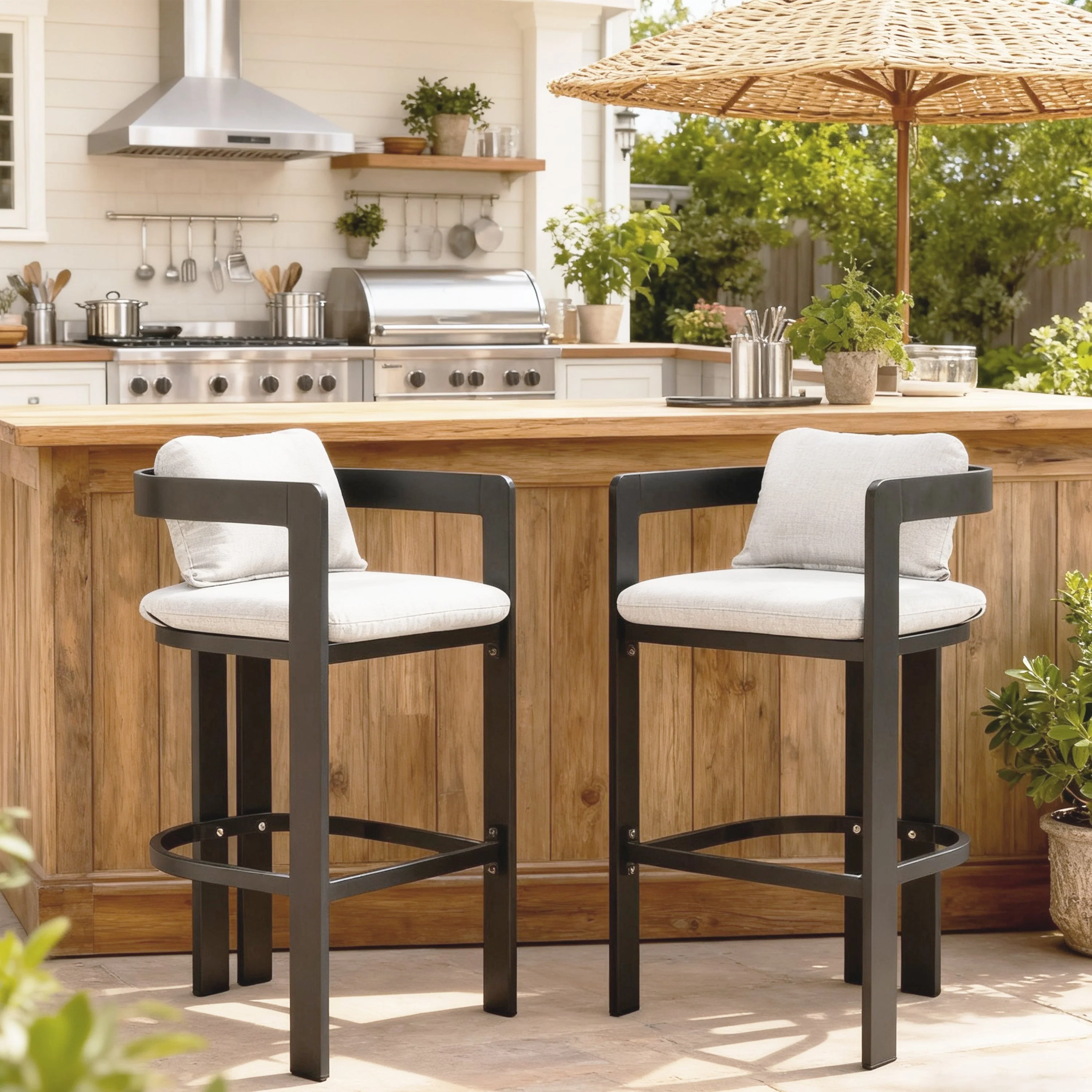 Pula Outdoor Patio Aluminum Counter Stool Set of 2 - Image 2