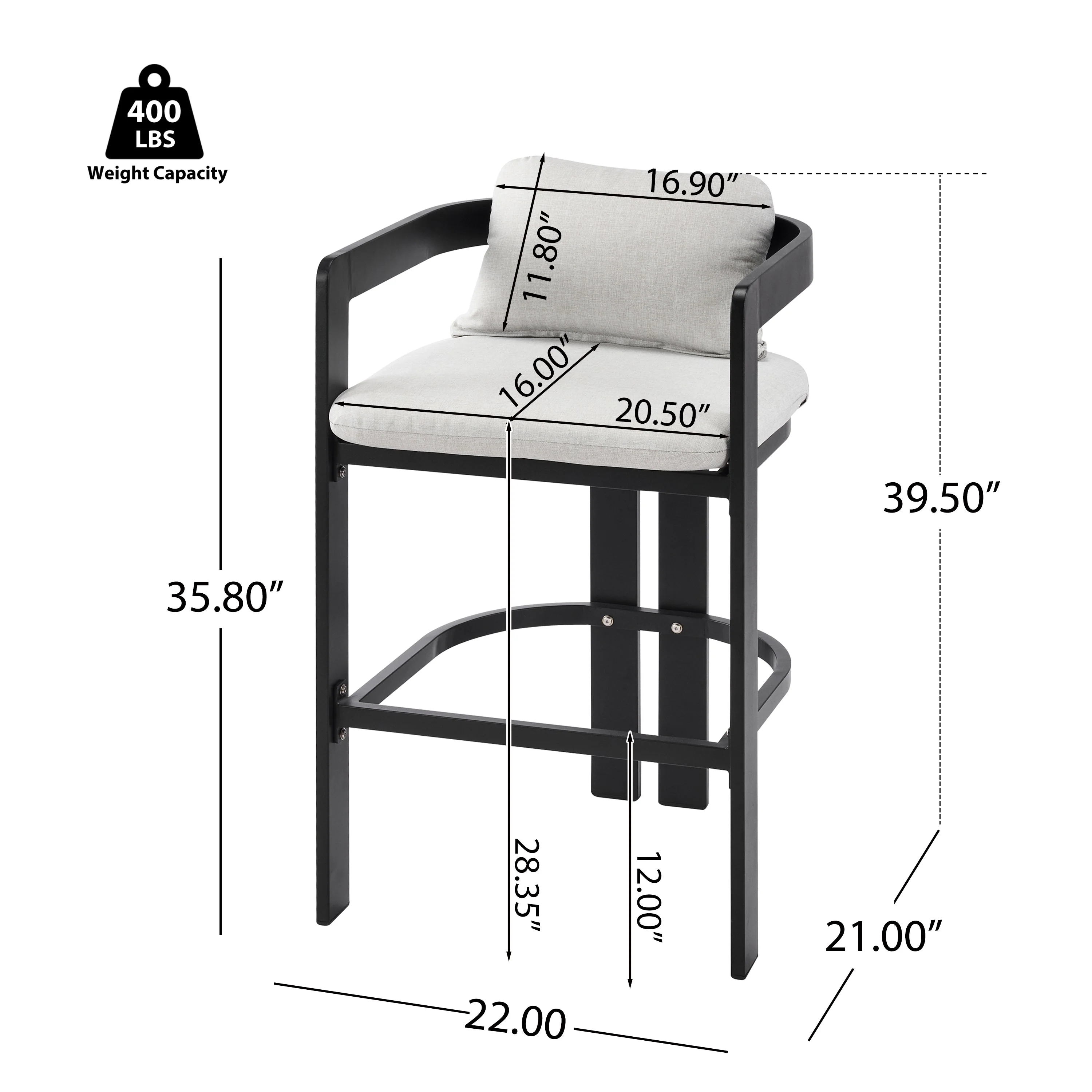 Pula Outdoor Patio Aluminum Counter Stool Set of 2 - Image 4