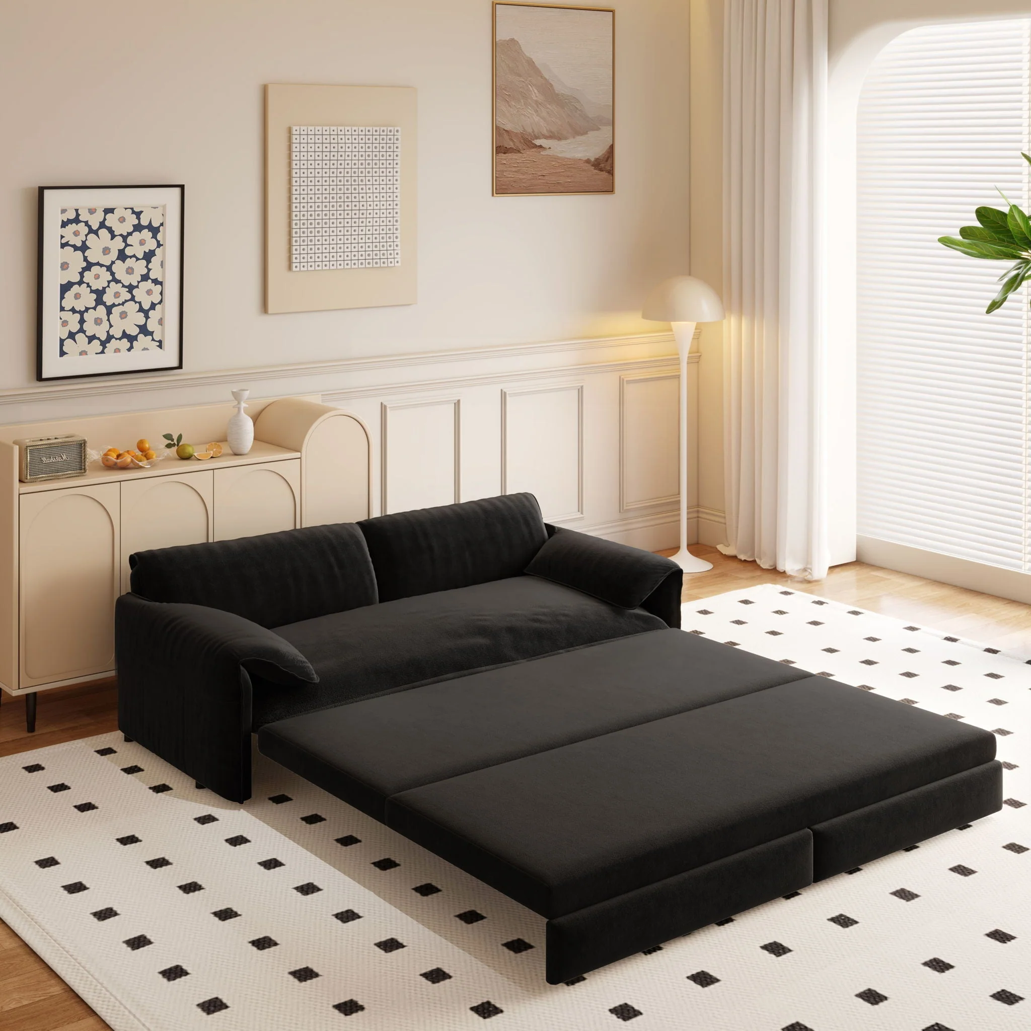 Pull Out 3 In 1 Convertible Sleeper Sofa With Side Storage, Multi Functional - Image 3