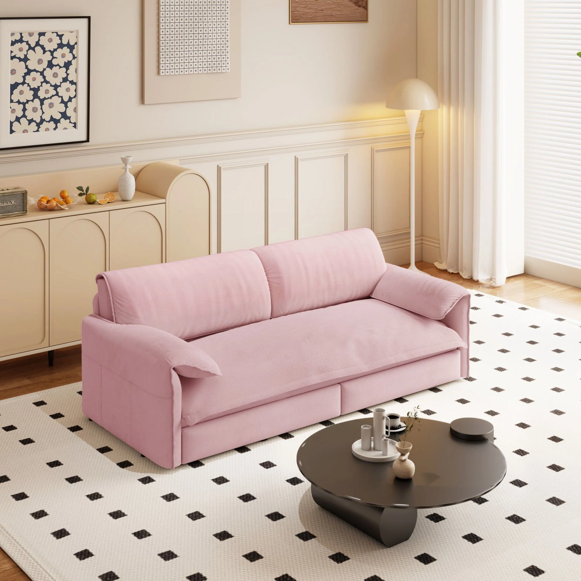 Pull Out 3 In 1 Convertible Sleeper Sofa With Side Storage, Multi Functional - Image 4